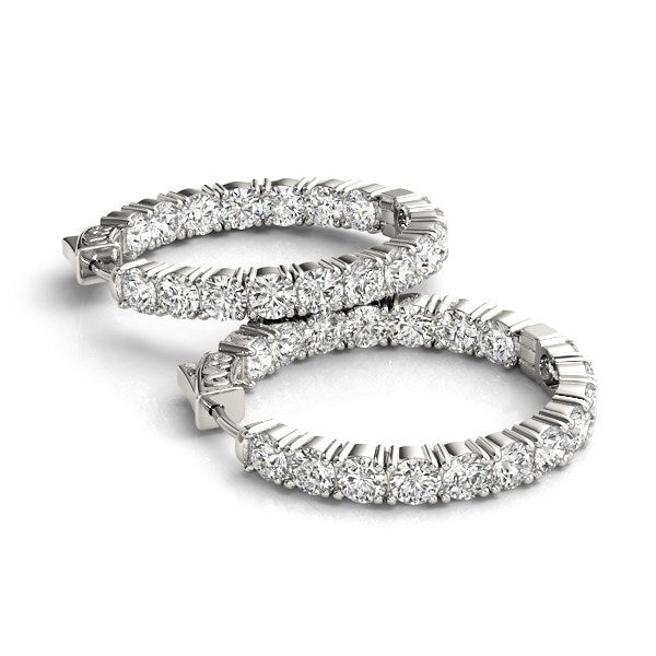 14k White Gold Two Sided Prong Set Diamond Hoop Earrings 3 1/2 cttw on sale at MyriadMart