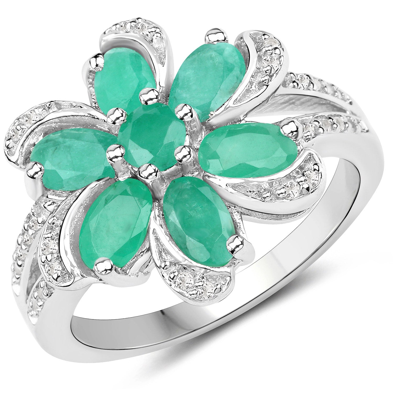 7.84 Carat Genuine Emerald and White Topaz .925 Sterling Silver 3 Piece Jewelry Set Ring, Earrings, and Pendant w/ Chain on sale at MyriadMart