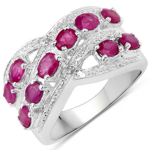 2.21 Carat Genuine Ruby and White Topaz .925 Sterling Silver Ring on sale at MyriadMart