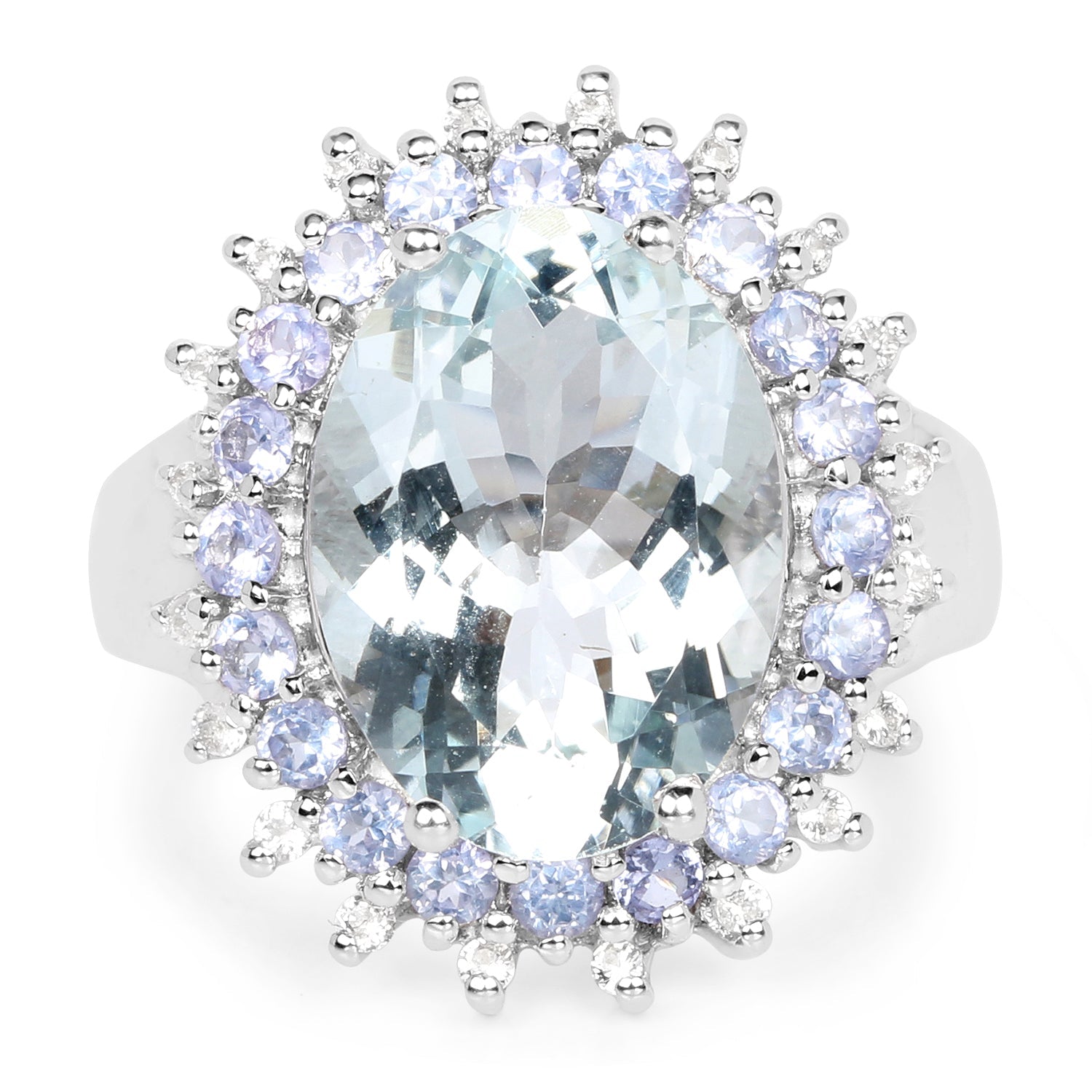 5.30 Carat Genuine Aquamarine, Tanzanite & White Topaz .925 Sterling Silver Ring on sale at MyriadMart