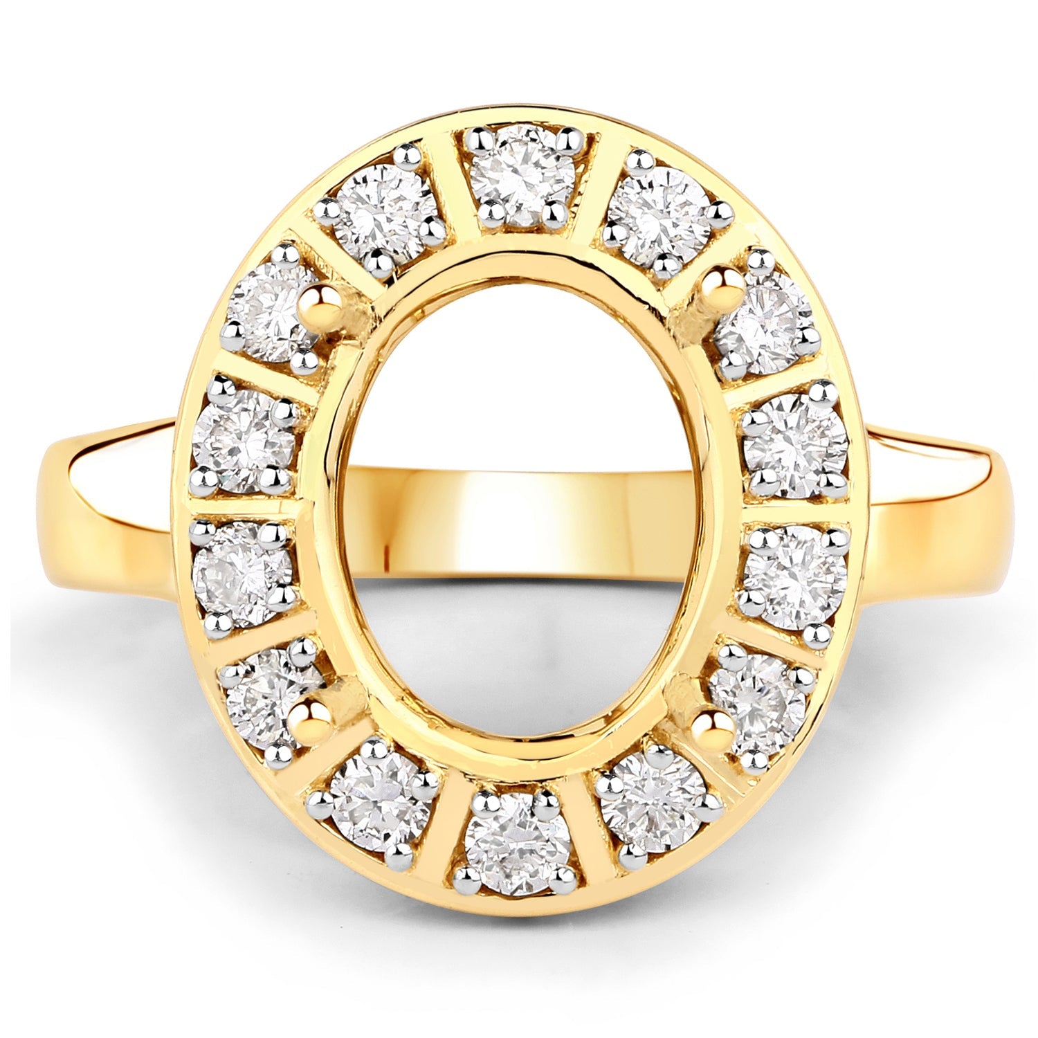 0.42 Carat Genuine White Diamond 14K Yellow Gold Semi Mount Ring - holds 11x9mm Oval Gemstone on sale at MyriadMart