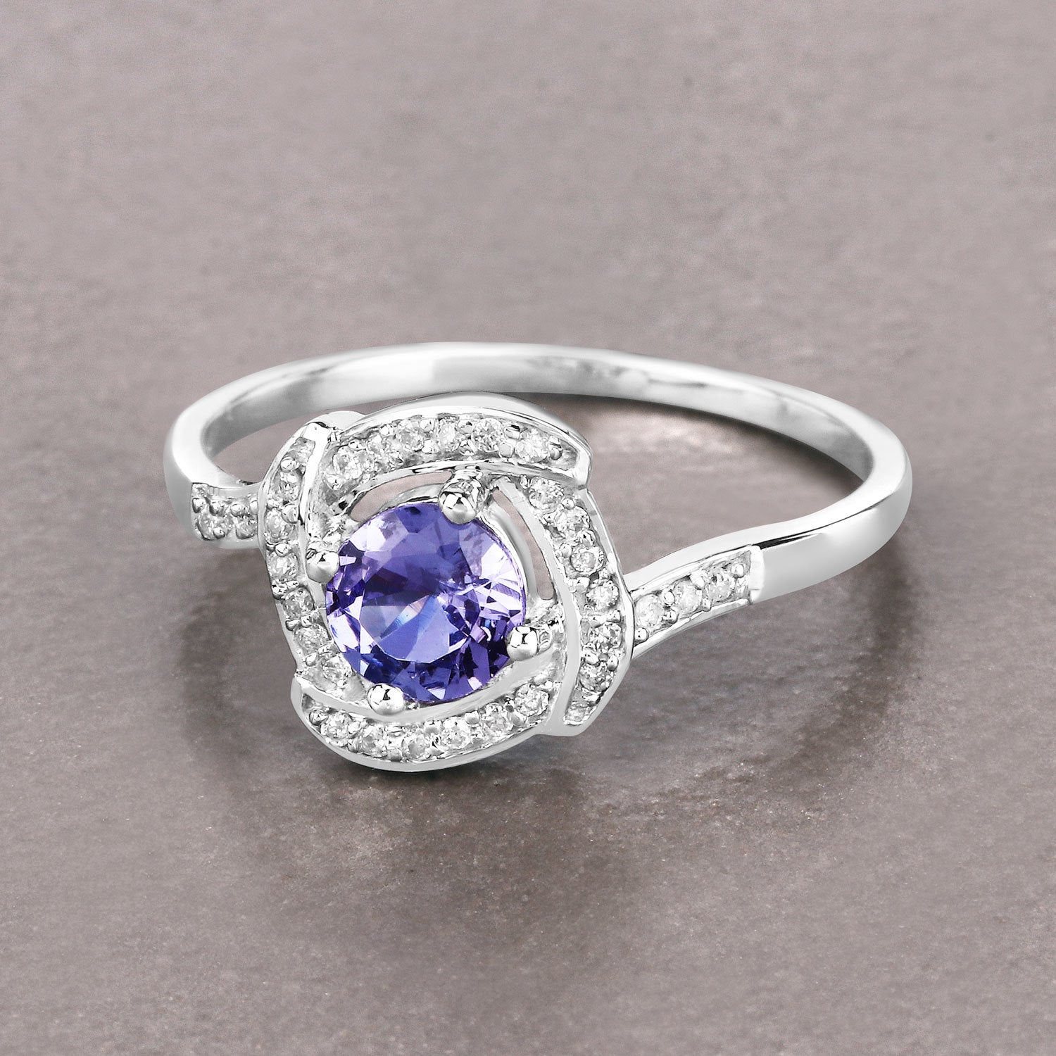 0.55 Carat Genuine Tanzanite and White Diamond 14K White Gold Ring on sale at MyriadMart