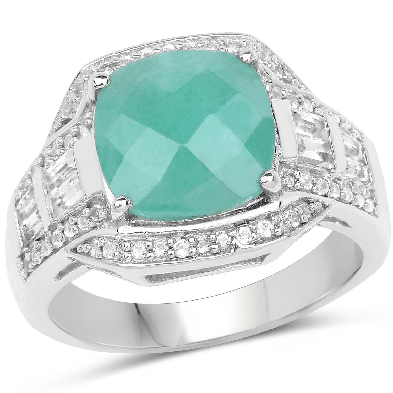 4.09 Carat Genuine Emerald and White Topaz .925 Sterling Silver Ring on sale at MyriadMart