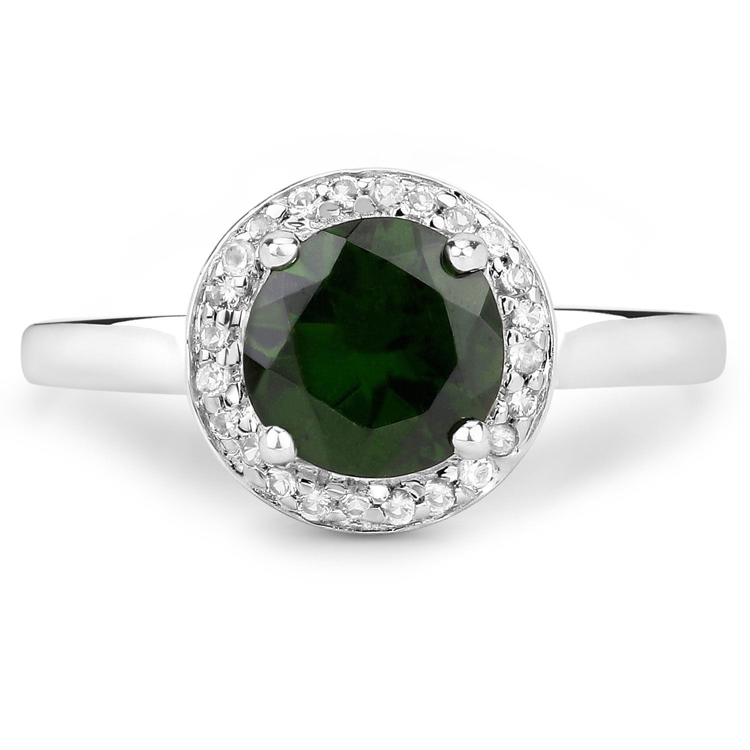 1.90 Carat Genuine Chrome Diopside and White Topaz .925 Sterling Silver Ring on sale at MyriadMart