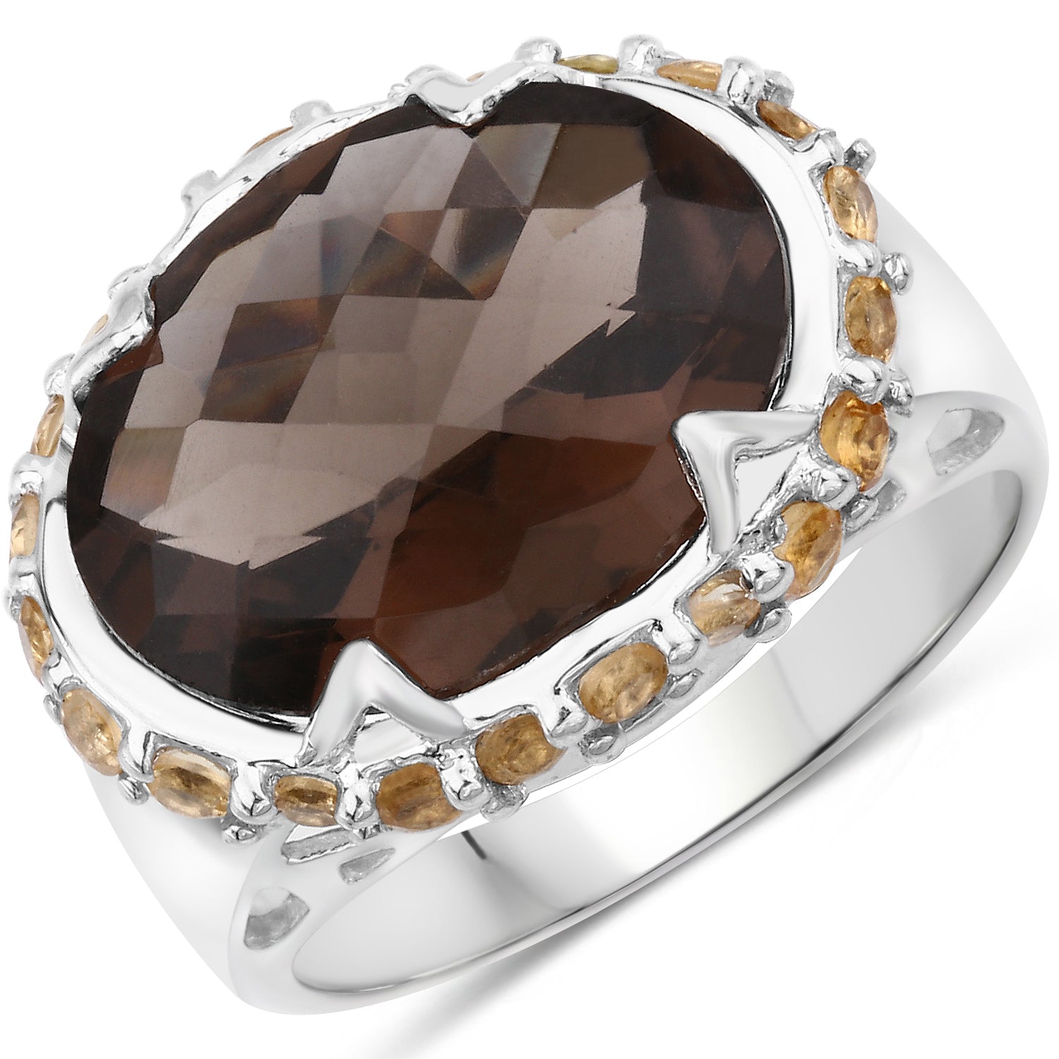 9.58 Carat Genuine Smoky Quartz and Citrine .925 Sterling Silver Ring on sale at MyriadMart