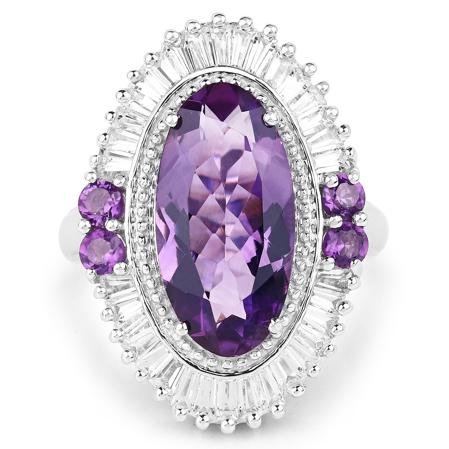 7.96 Carat Genuine Amethyst and White Topaz .925 Sterling Silver Ring on sale at MyriadMart