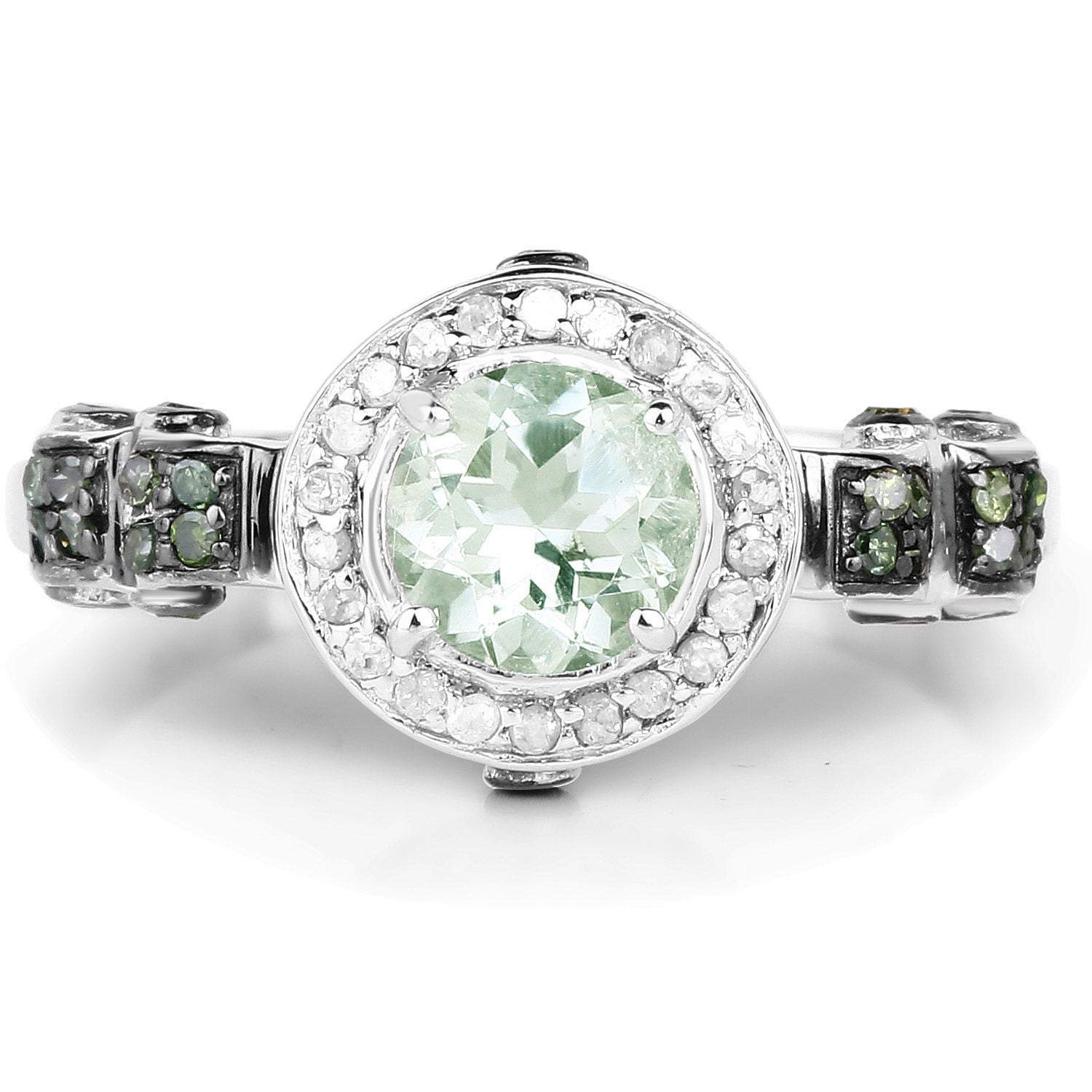 1.07 Carat Genuine Green Amethyst, Green Diamond and White Diamond .925 Sterling Silver Ring on sale at MyriadMart