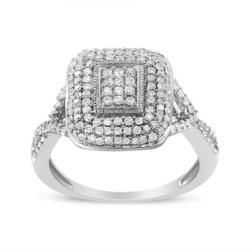 .925 Sterling Silver 1/2 Cttw Round-Cut Diamond Cluster Cushion Ring I-J , I1-I2 - Size 7 on sale at MyriadMart