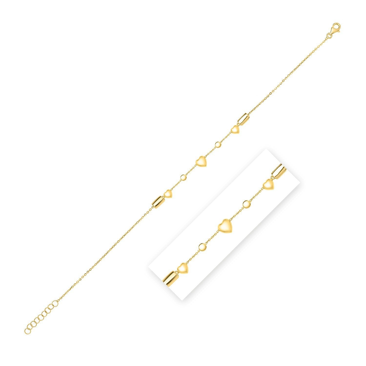14k Yellow Gold Puff Heart Adjustable Anklet on sale at MyriadMart