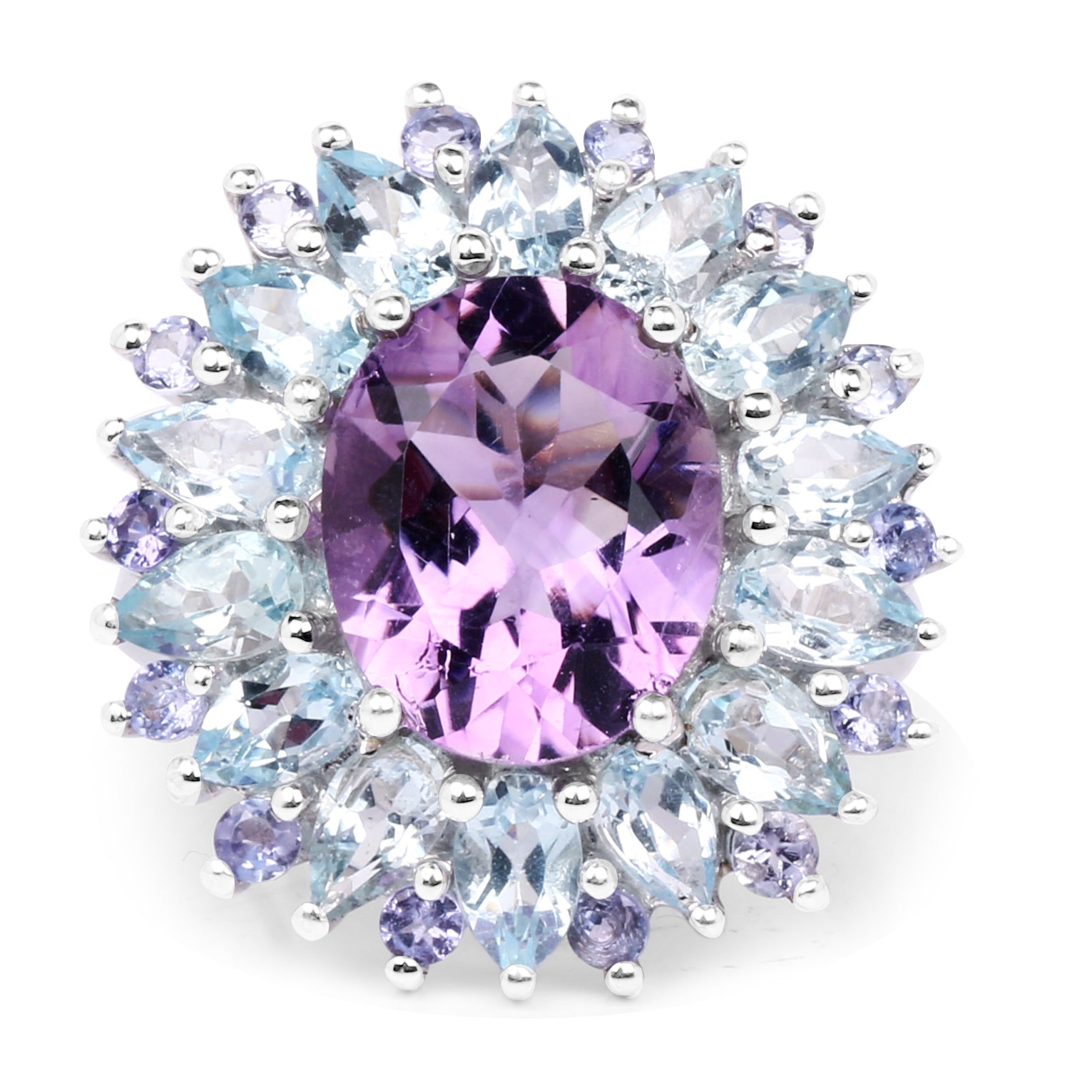 "7.79 Carat Genuine Amethyst, Blue Topaz and Tanzanite .925 Sterling Silver Ring on sale at MyriadMart