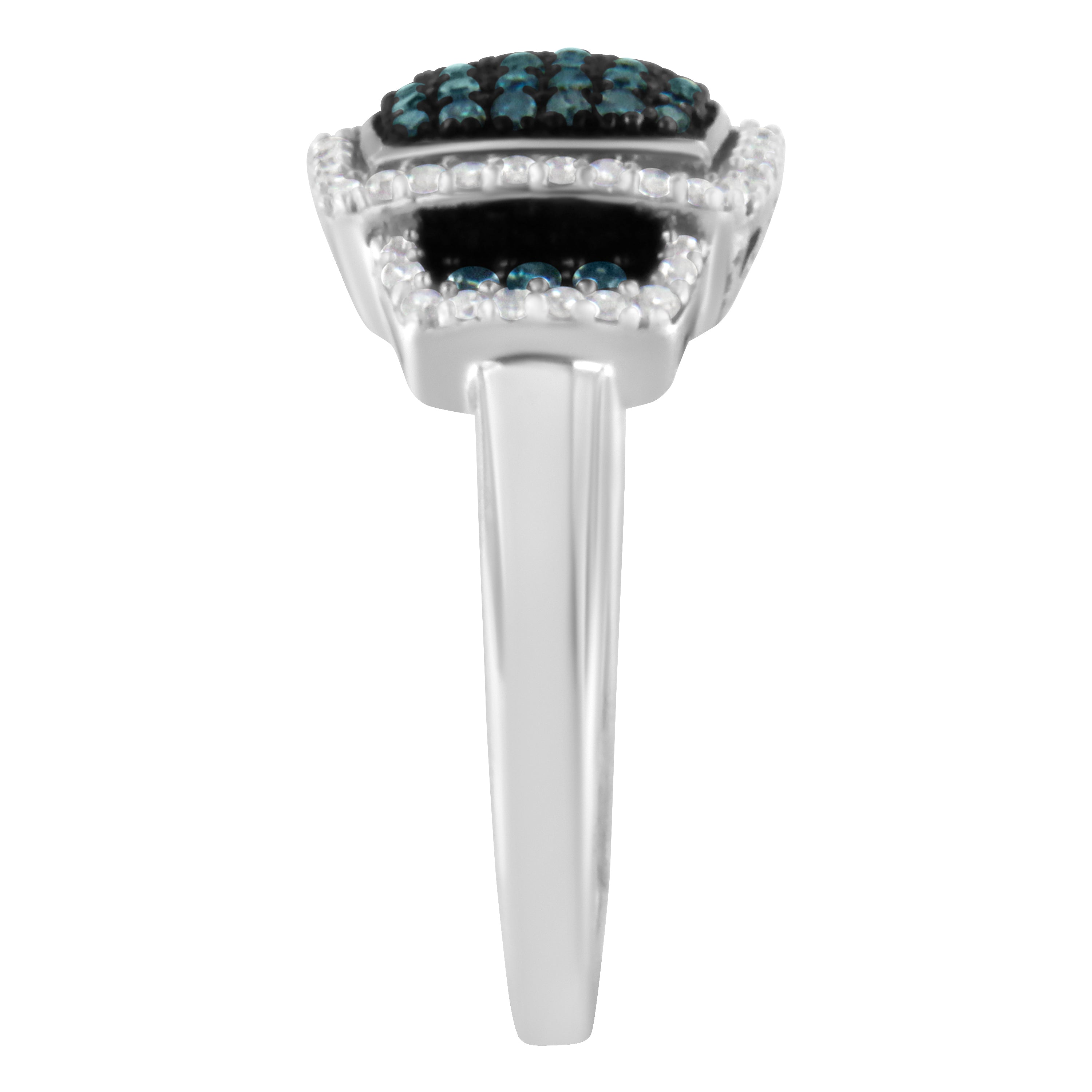 Black Rhodium Plated .925 Sterling Silver 1/2 Cttw White & Blue Diamond Square Halo Cocktail Ring Fancy Blue & H-I Color, I2-I3 Clarity - SIze 6 on sale at MyriadMart