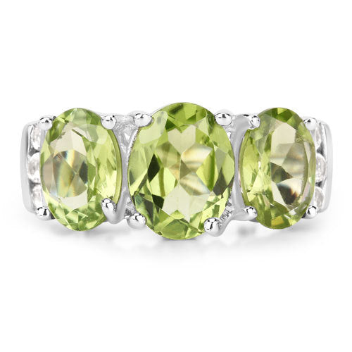 4.14 Carat Genuine Peridot and White Topaz .925 Sterling Silver Ring on sale at MyriadMart