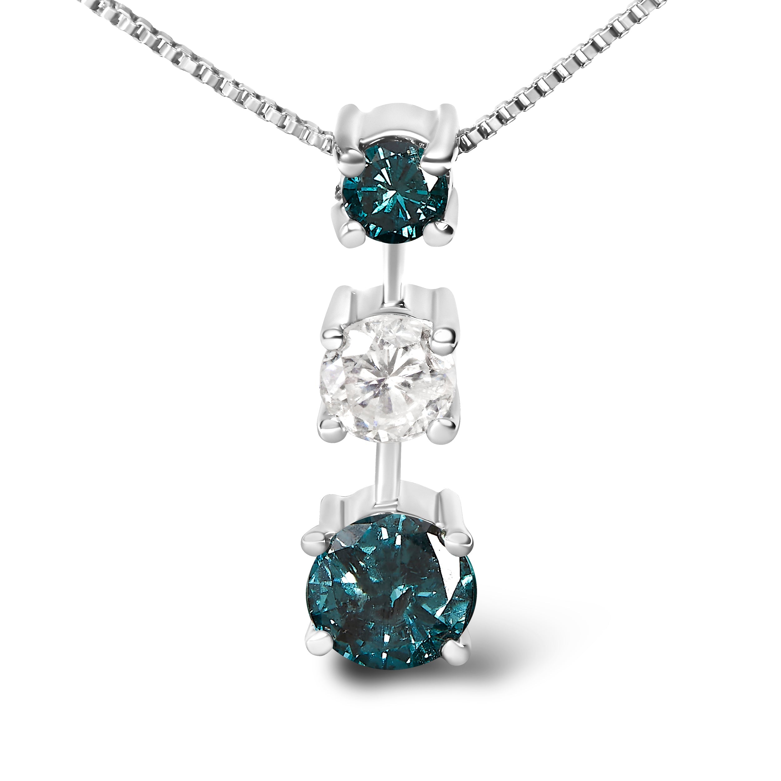 14K White Gold 1 1/2 Cttw Treated Blue and White Diamond 3-Stone 18" Pendant Necklace Blue/H-I Color, I1-I2 Clarity on sale at MyriadMart