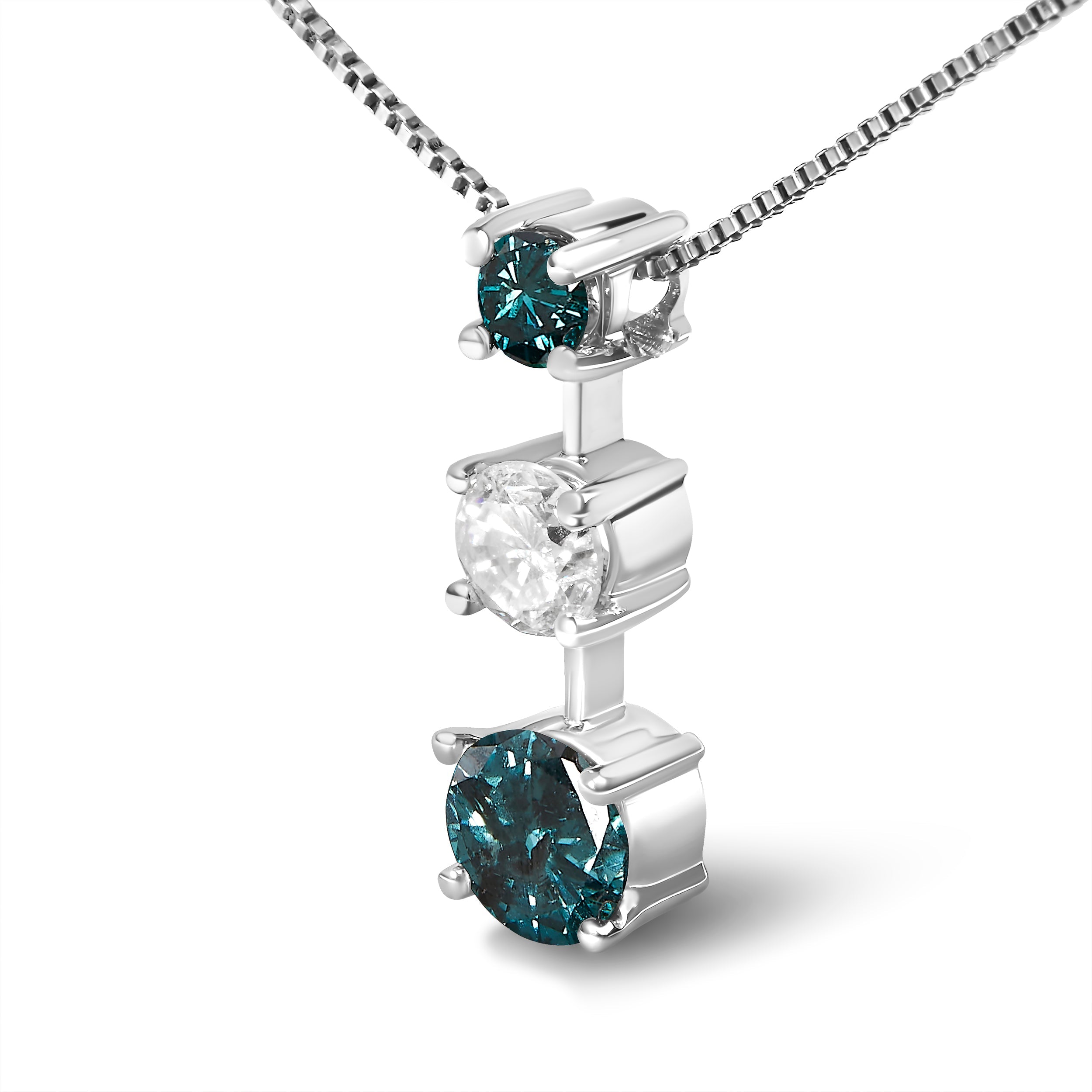 14K White Gold 1 1/2 Cttw Treated Blue and White Diamond 3-Stone 18" Pendant Necklace Blue/H-I Color, I1-I2 Clarity on sale at MyriadMart