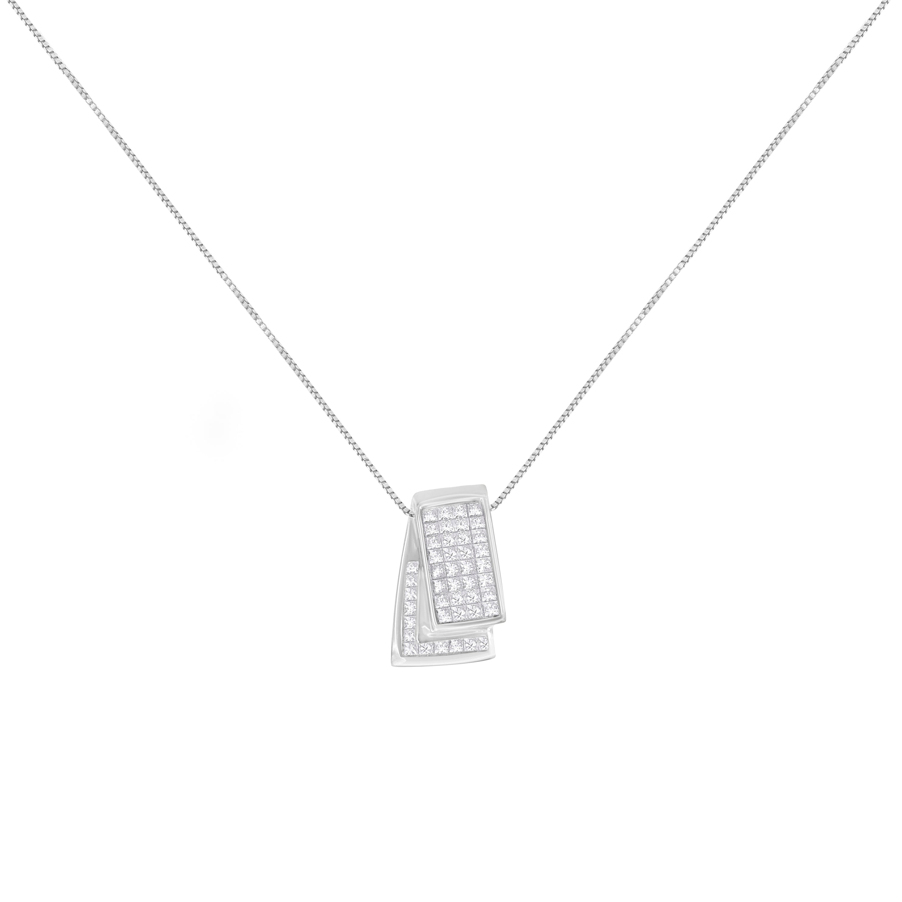 14KT White Gold Diamond Box Pendant Necklace 1 cttw, H-I Color, SI2-I1 Clarity on sale at MyriadMart