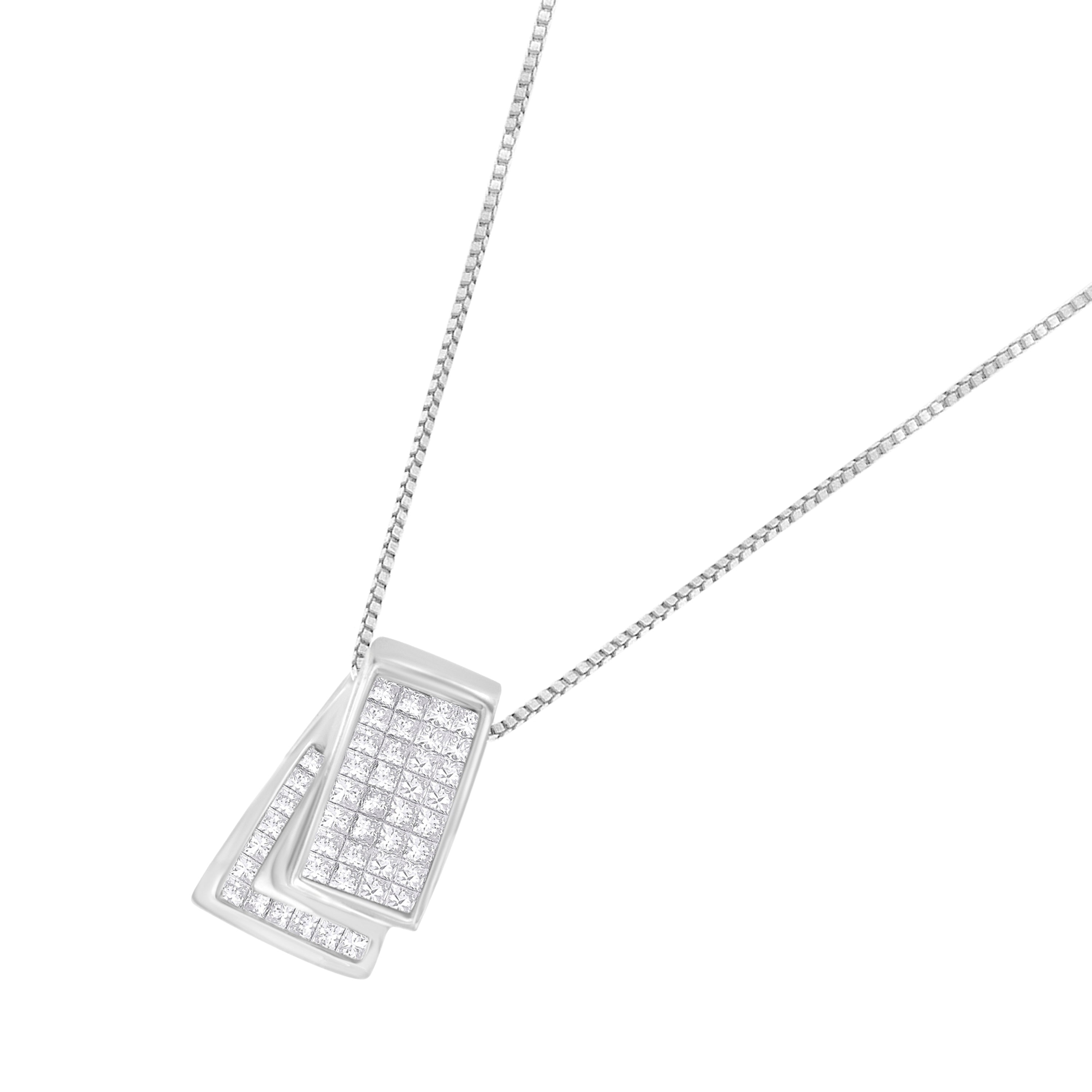 14KT White Gold Diamond Box Pendant Necklace 1 cttw, H-I Color, SI2-I1 Clarity on sale at MyriadMart