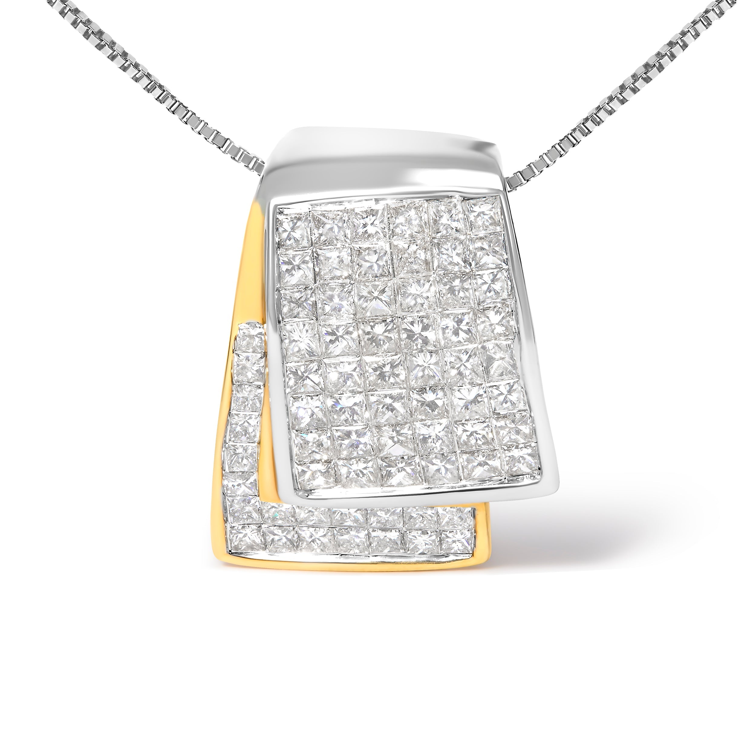 14K White and Yellow Gold 2.0 Cttw Princess Cut Diamond Two Tone Foldover Box Pendant 18â€ Box Chain Necklace H-I Color, SI1-SI2 Clarity on sale at MyriadMart