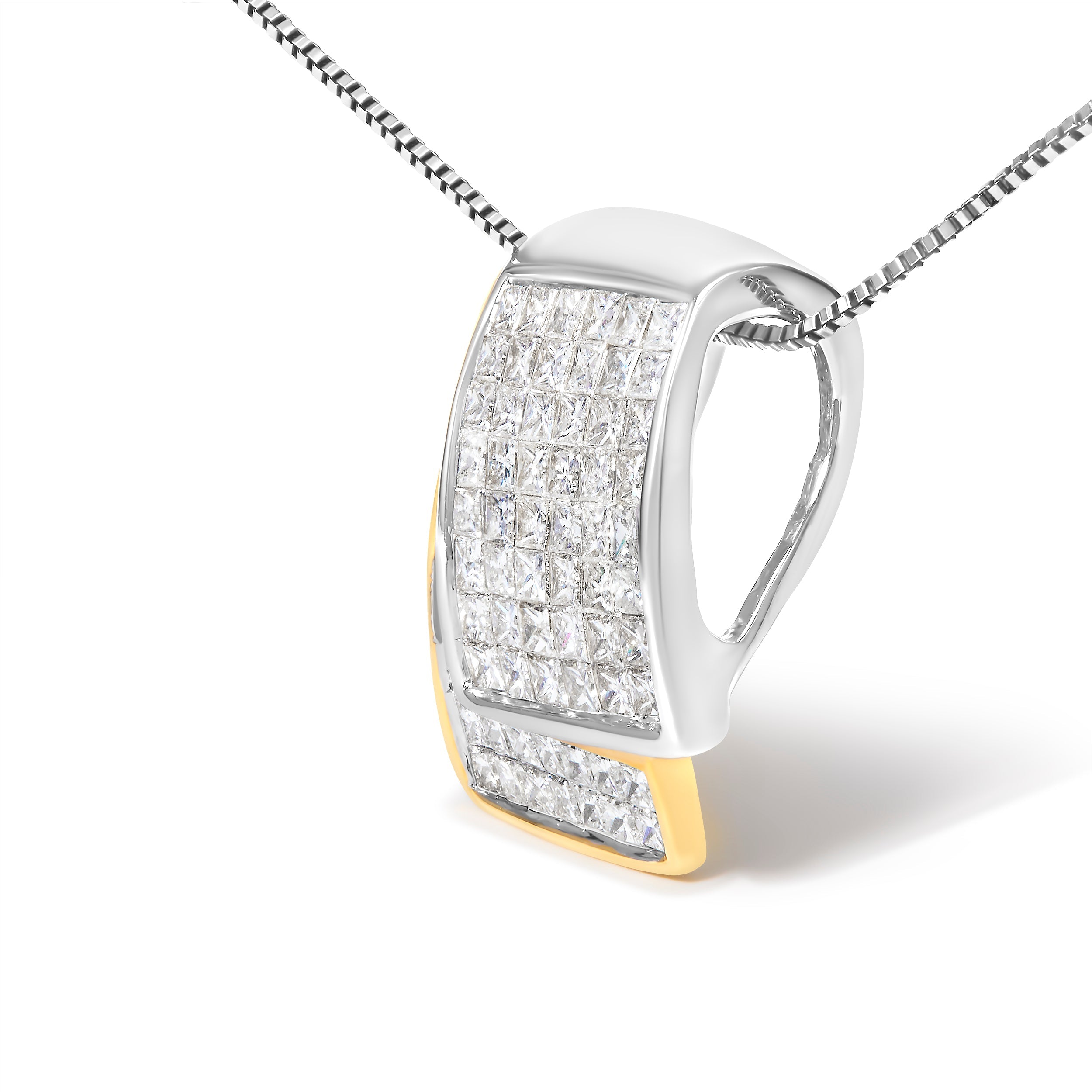 14K White and Yellow Gold 2.0 Cttw Princess Cut Diamond Two Tone Foldover Box Pendant 18â€ Box Chain Necklace H-I Color, SI1-SI2 Clarity on sale at MyriadMart