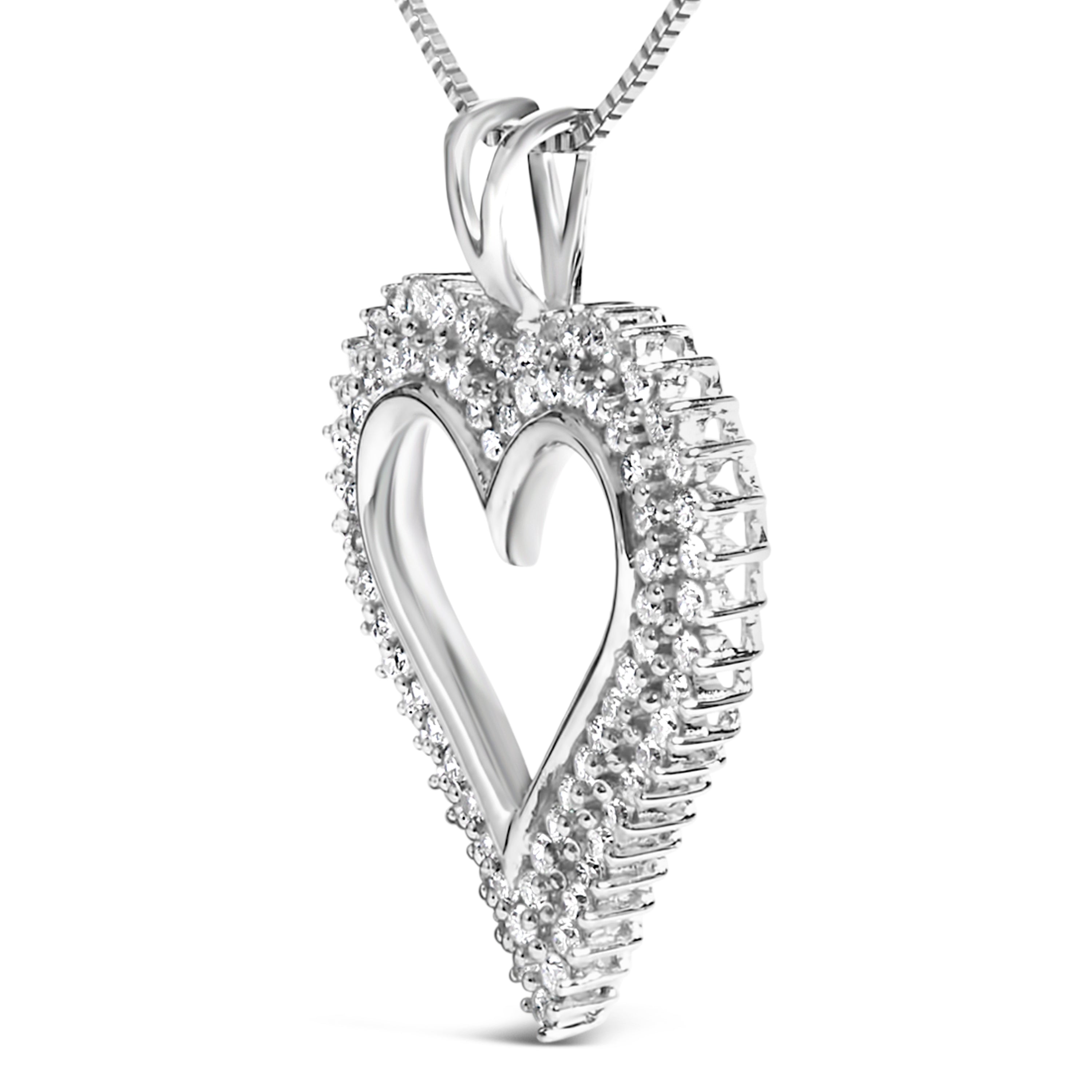 .925 Sterling Silver 1.00 Cttw Lab-Grown Diamond Open Heart Pendant Necklace F-G Color, VS1-VS2 Clarity - 18" Inches on sale at MyriadMart