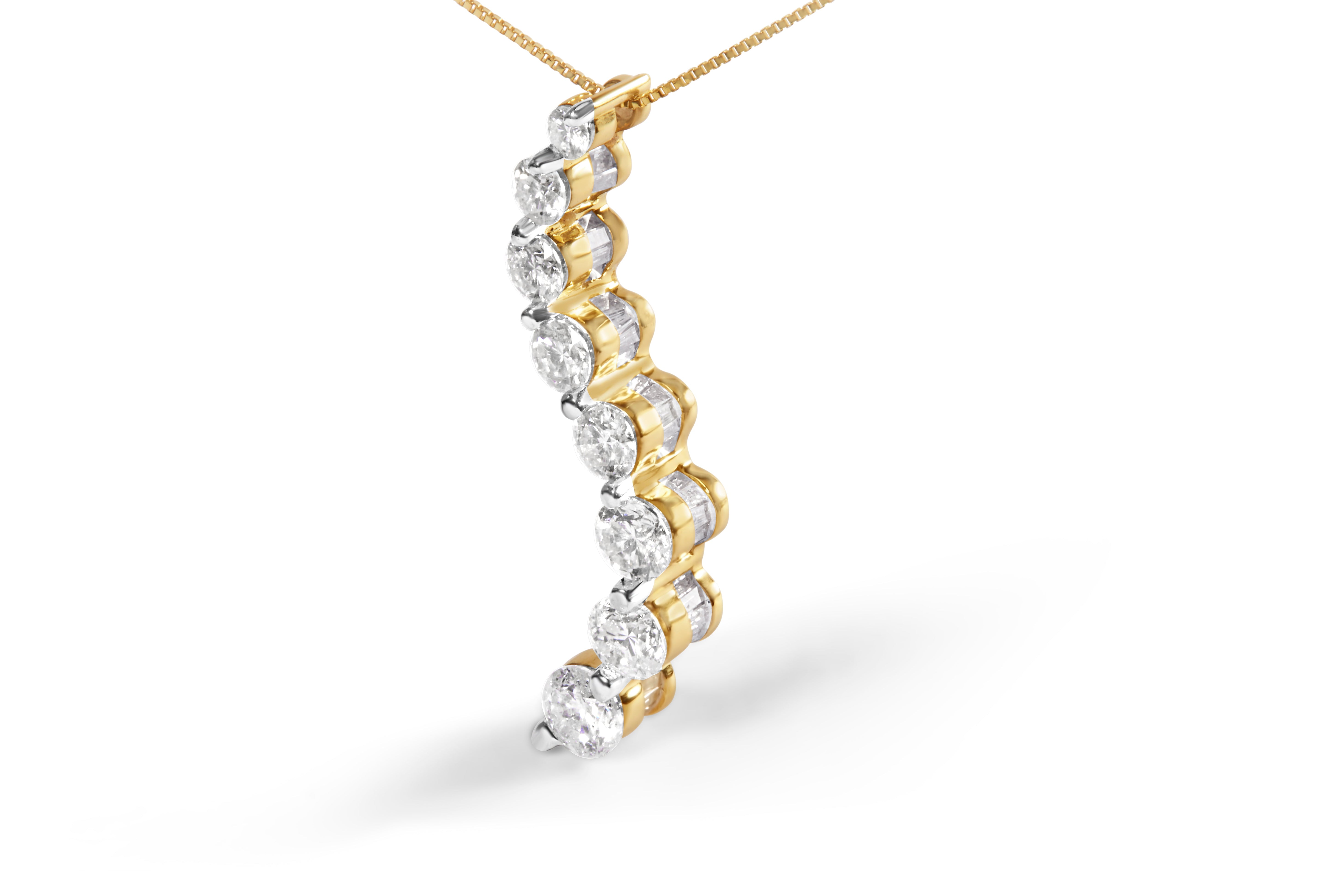 14k Yellow Gold 3.0 cttw Baguette and Brilliant Round-Cut Diamond Journey 18" Pendant Necklace I-J Color, I2-I3 Clarity on sale at MyriadMart
