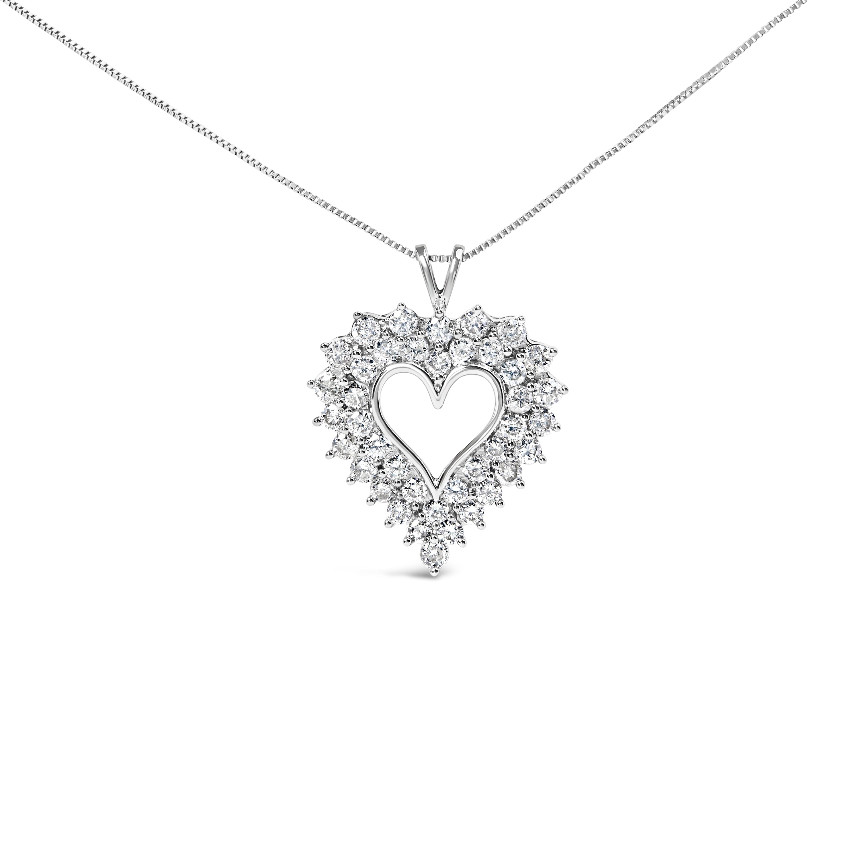 925 Sterling Silver 4.0 Cttw Diamond Two Row Open Heart 18" Pendant Necklace I-J Color, I2-I3 Clarity on sale at MyriadMart