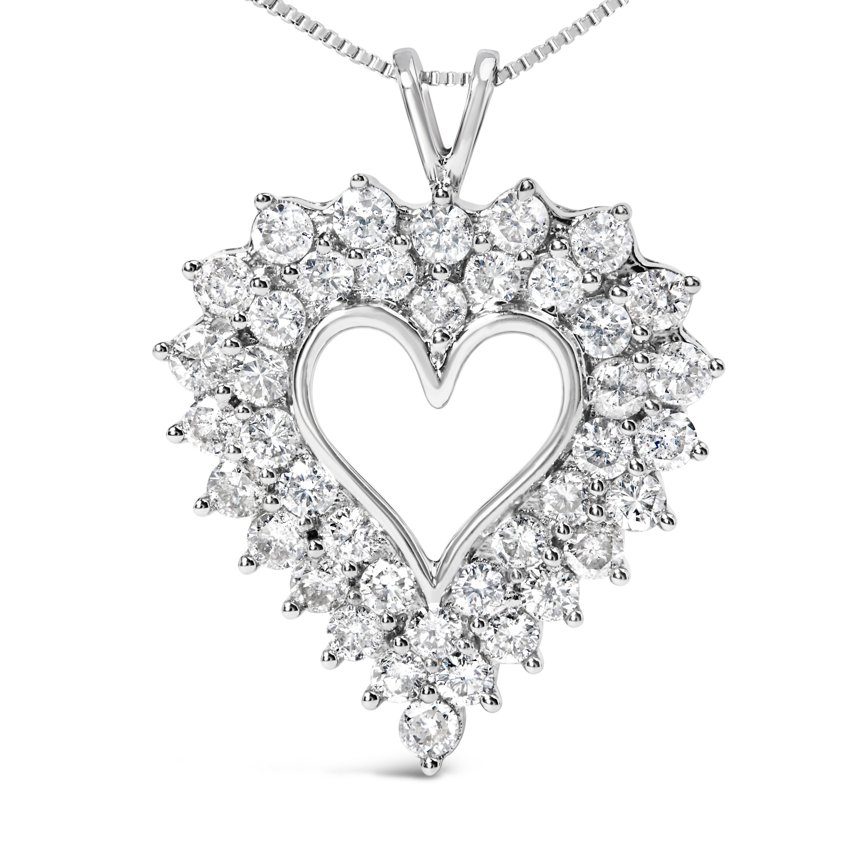 925 Sterling Silver 4.0 Cttw Diamond Two Row Open Heart 18" Pendant Necklace I-J Color, I2-I3 Clarity on sale at MyriadMart