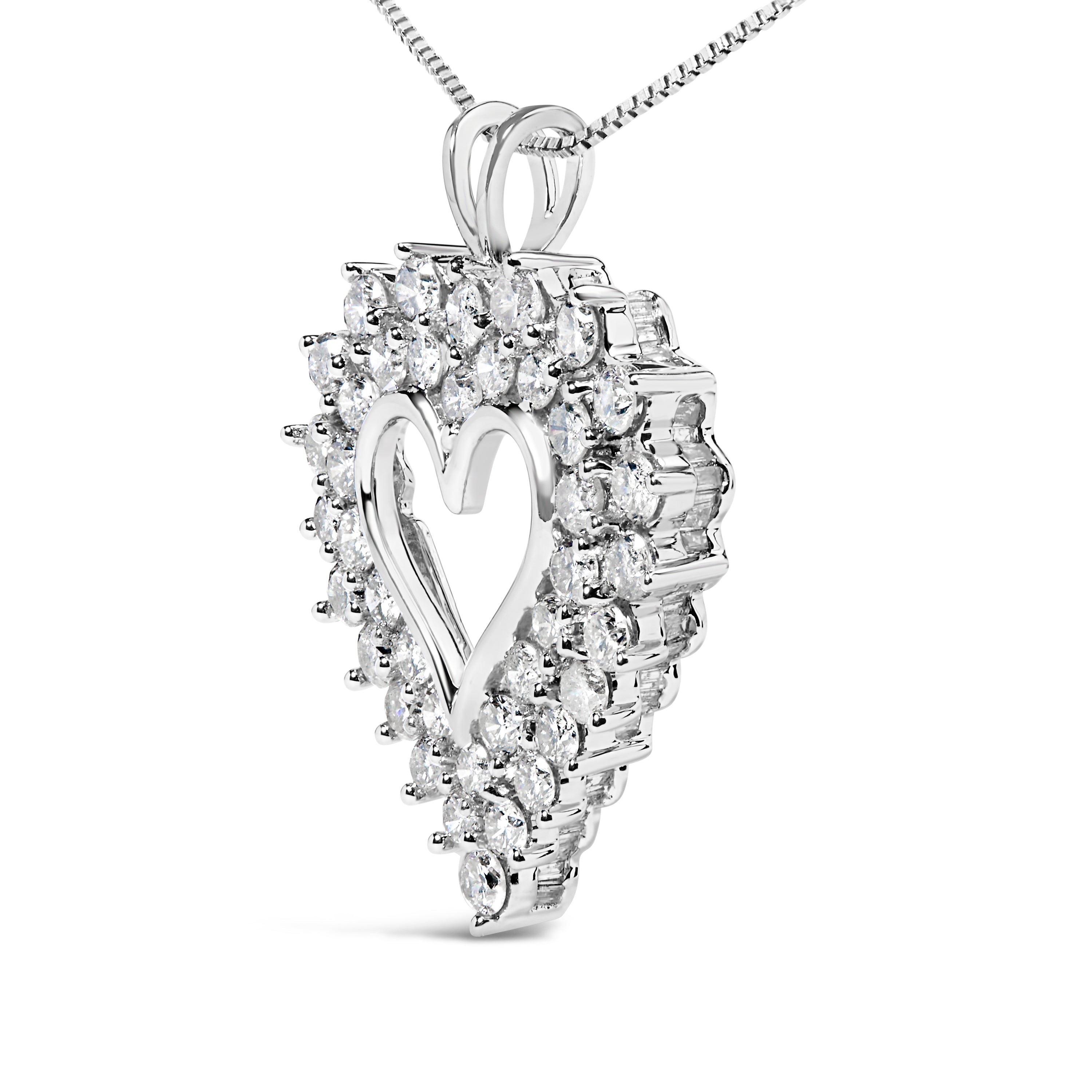 925 Sterling Silver 4.0 Cttw Diamond Two Row Open Heart 18" Pendant Necklace I-J Color, I2-I3 Clarity on sale at MyriadMart