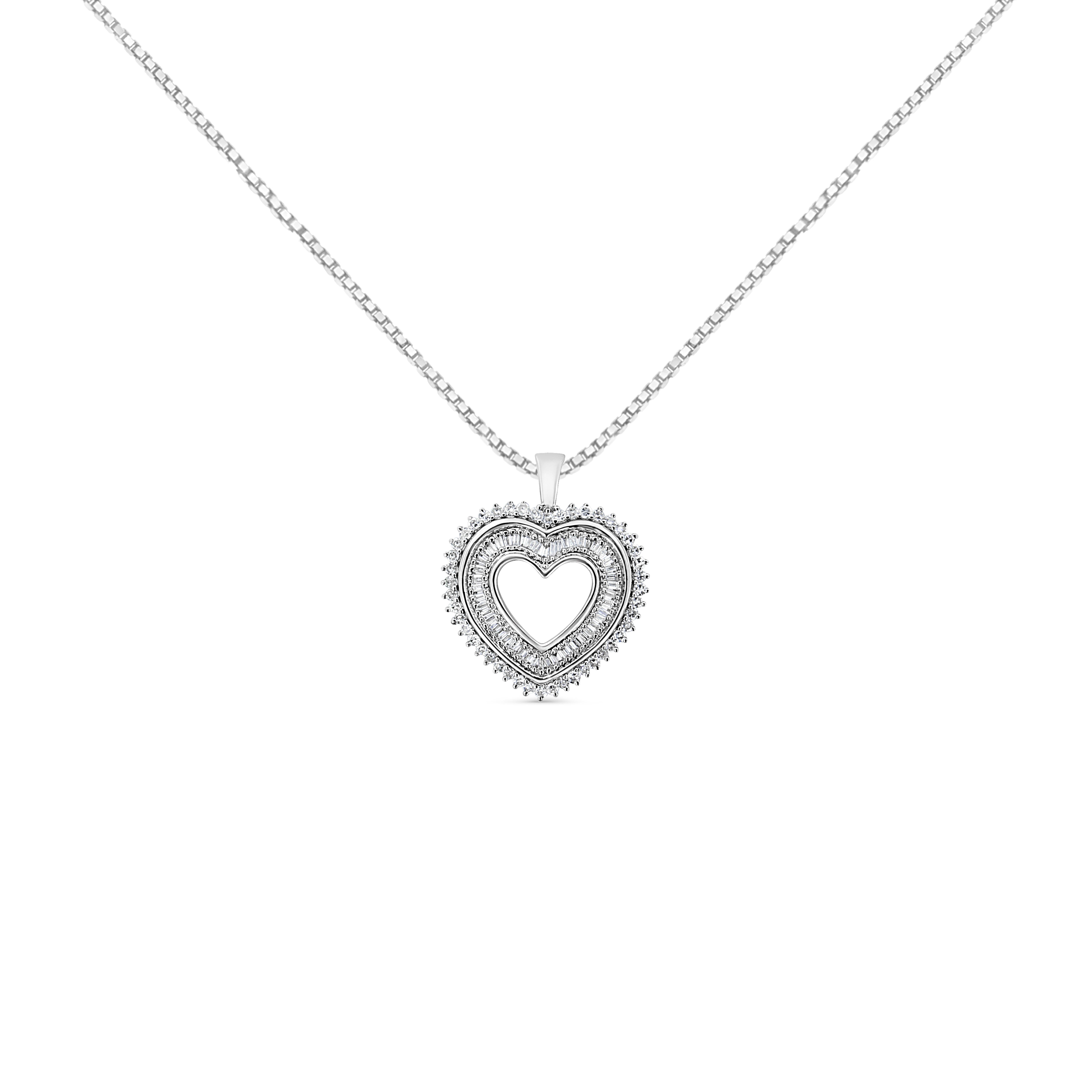 .925 Sterling Silver 1.0 Ctw Diamond Shadow Open Heart Halo 18" Pendant Necklace I-J Color, I1-I2 Clarity on sale at MyriadMart