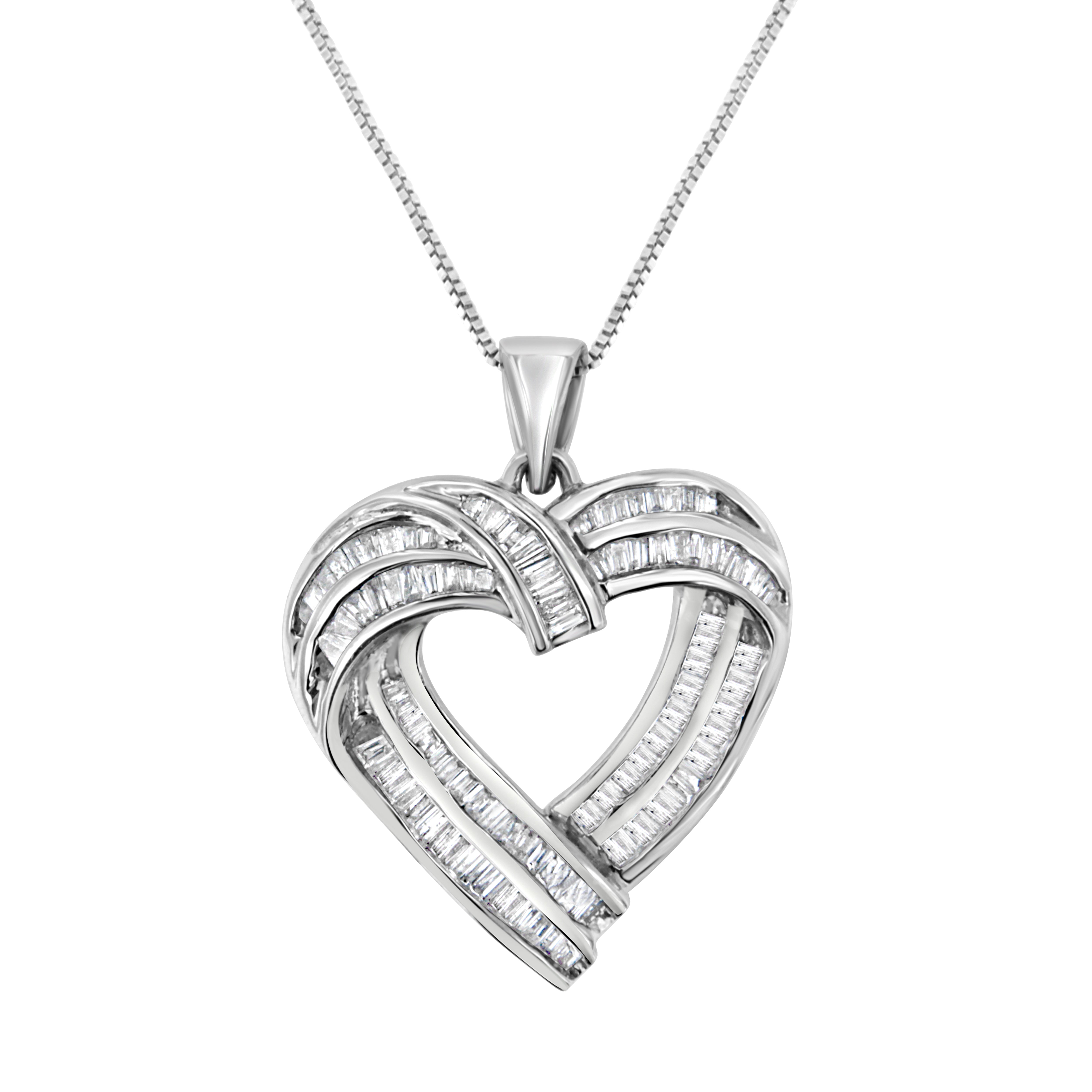 Sterling Silver 7/8 cttw Baguette Diamond Heart Pendant Necklace I-J, I2-I3 on sale at MyriadMart