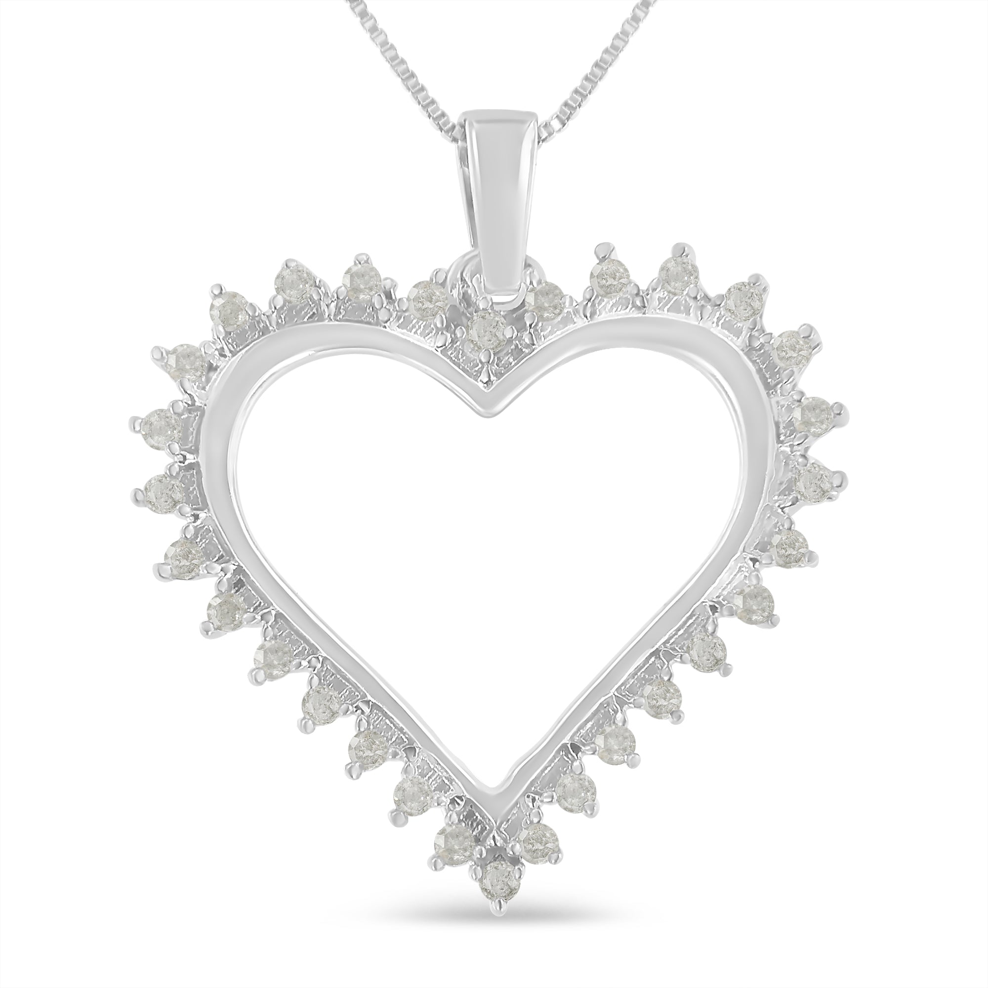 .925 Sterling Silver 1/4 cttw 3-Prong Diamond Open Heart 18" Pendant Necklace I-J Color, I3 Clarity on sale at MyriadMart