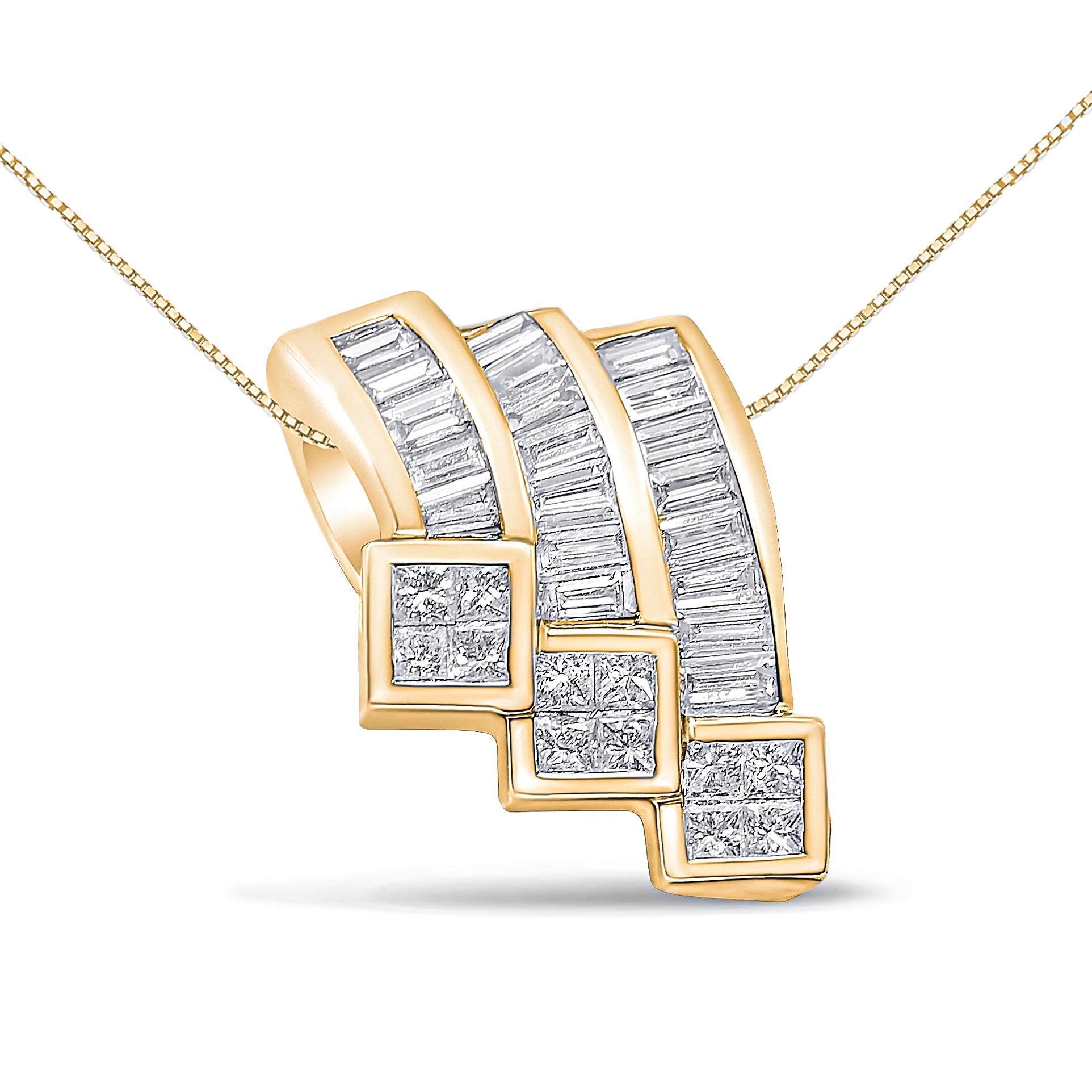 14K White Gold 1 1/2 Cttw Invisible Set Princess and Channel Set Baguette-cut Diamond Triple Curve Pendant Necklace G-H Color, SI1-SI2 Clarity - NO CHAIN INCLUDED on sale at MyriadMart