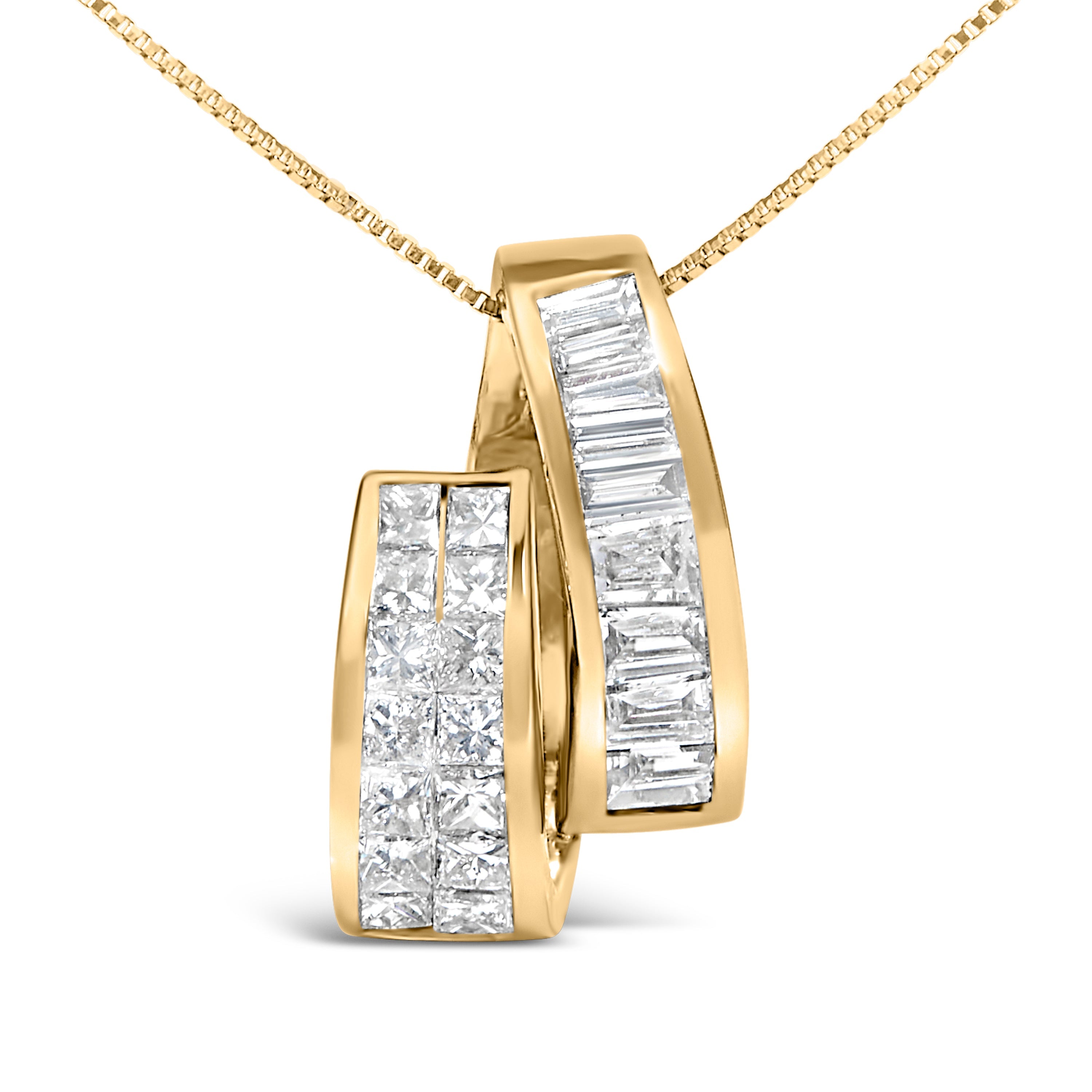 14K Yellow Gold 1 5/8 Cttw Princess and Baguette Diamond Duo Bar Pendant Necklace G-H Color, VS2-SI1 Clarity - 18" on sale at MyriadMart
