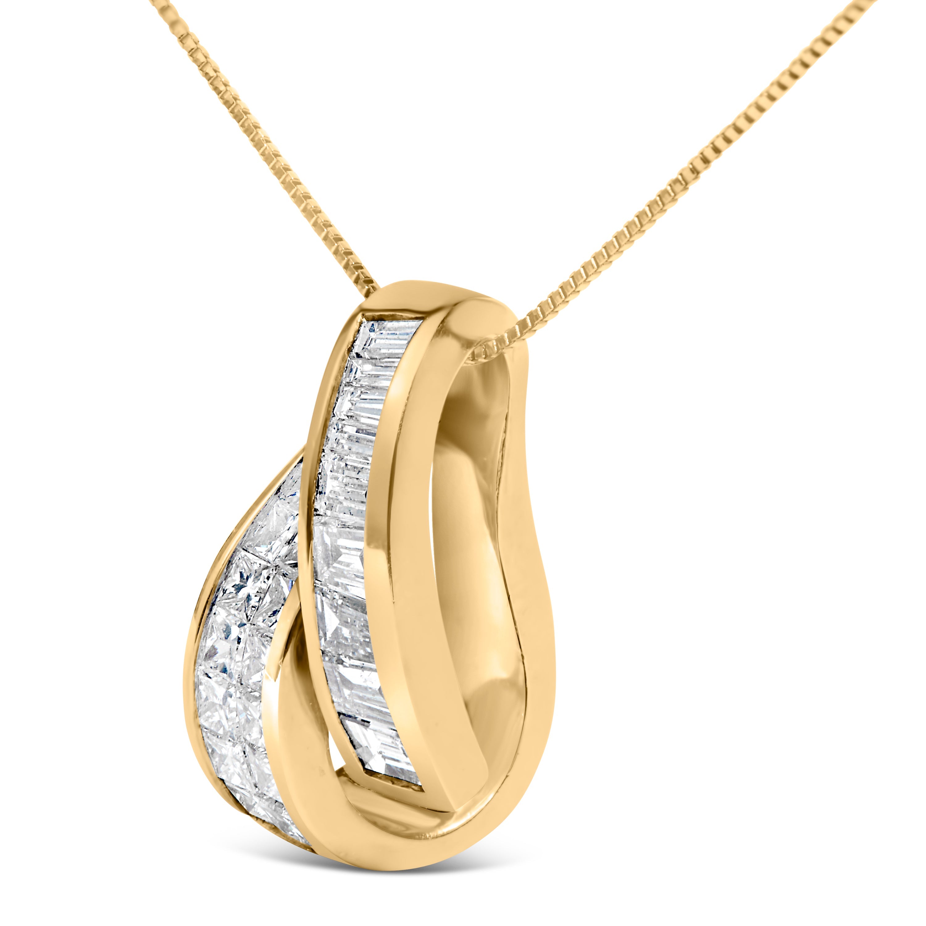 14K Yellow Gold 1 5/8 Cttw Princess and Baguette Diamond Duo Bar Pendant Necklace G-H Color, VS2-SI1 Clarity - 18" on sale at MyriadMart