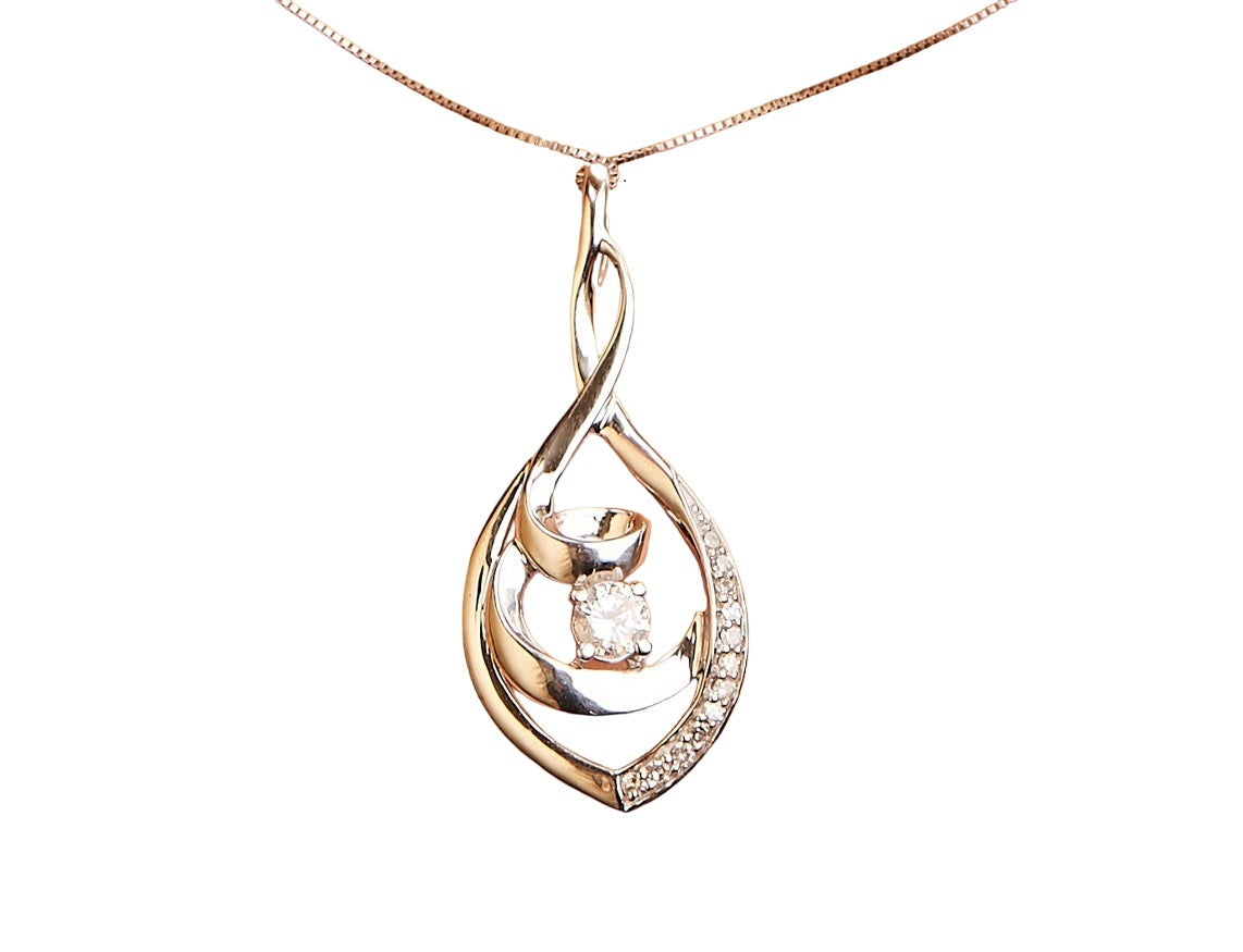 10K White Gold 1/4 Cttw Brilliant-Cut Round Diamond Spiral Link 18" Pendant Necklace I-J Color, I2-I3 Clarity on sale at MyriadMart
