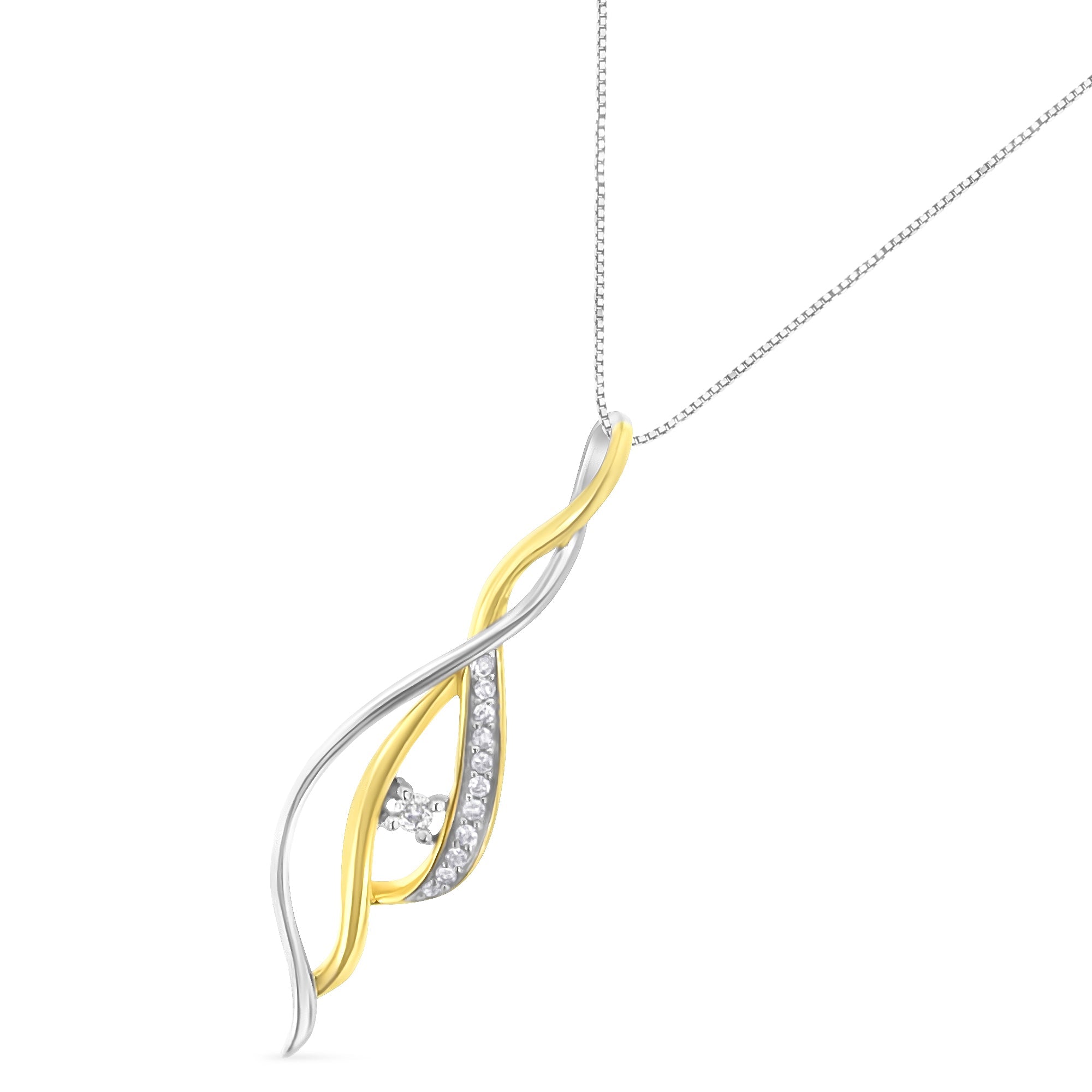 10K Yellow and White Gold Round Cut Diamond Accent Cascade 18" Pendant Necklace J-K Color, I2-I3 Clarity on sale at MyriadMart