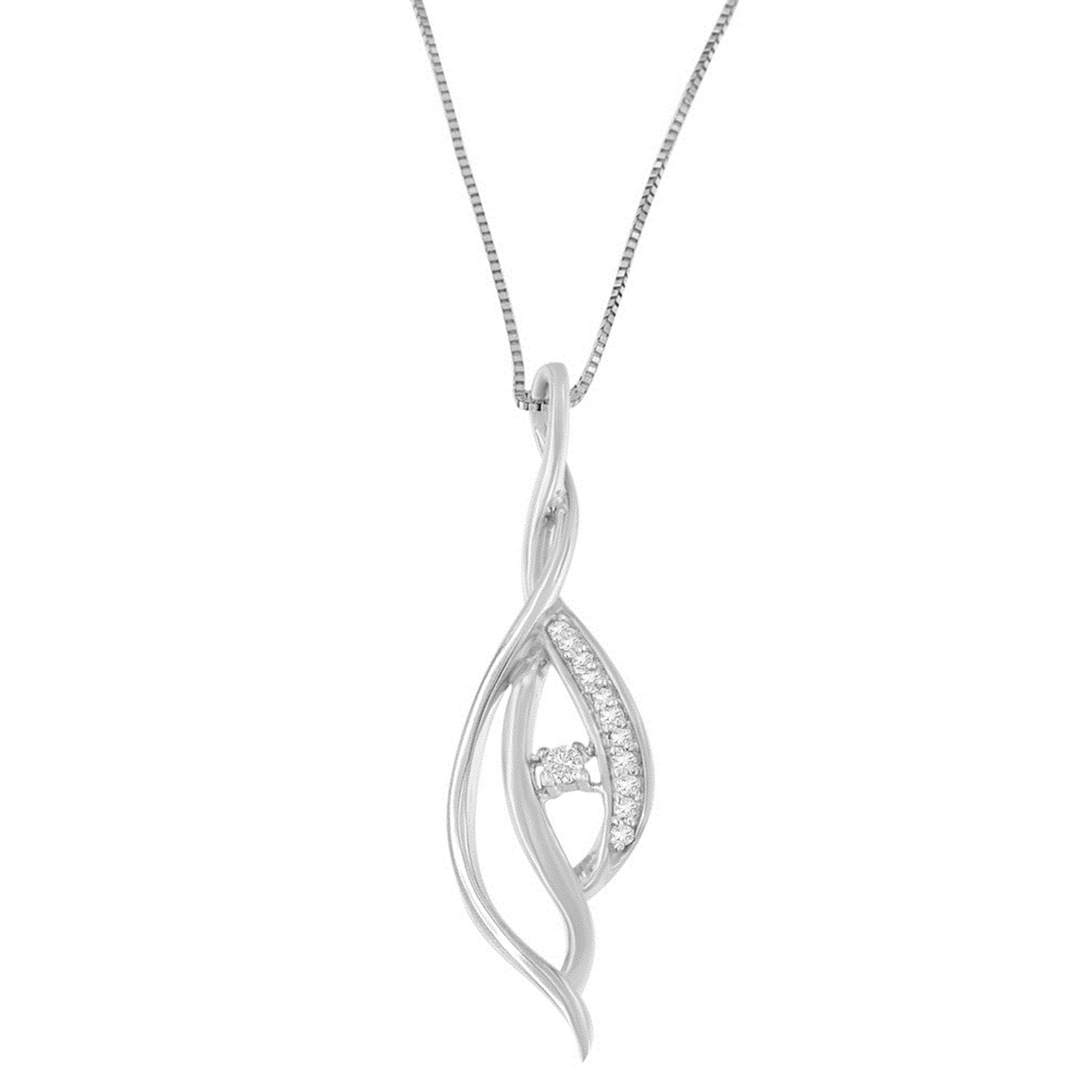 Espira 10K White Gold Round Diamond Accented Open Cascade Twist 18" Pendant Necklace 1/10 Cttw, J-K Color, I1-I2 Clarity on sale at MyriadMart