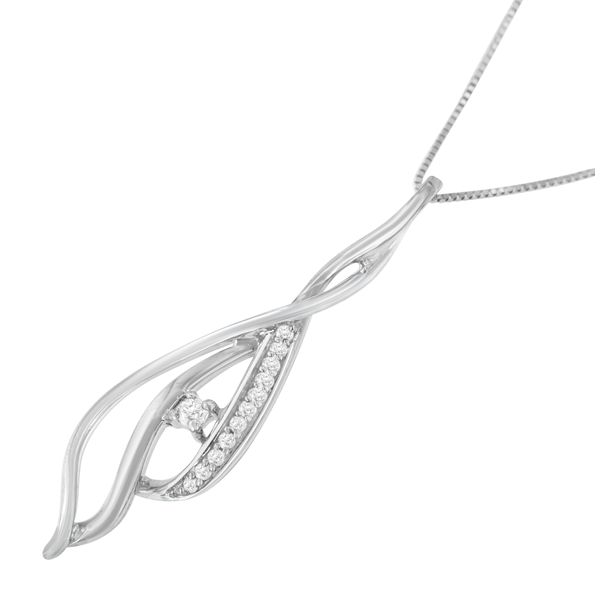 Espira 10K White Gold Round Diamond Accented Open Cascade Twist 18" Pendant Necklace 1/10 Cttw, J-K Color, I1-I2 Clarity on sale at MyriadMart
