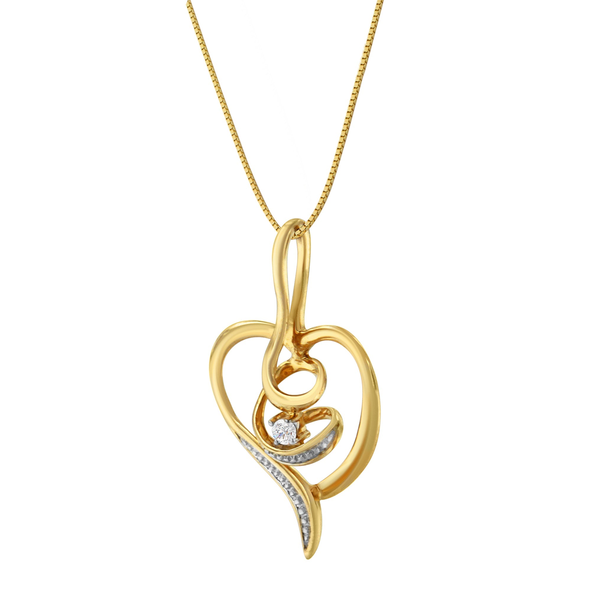 Espira 10K Yellow Gold .03 Cttw Diamond-Accented Round-Cut Diamond Swirl Open Heart 18" Pendant Necklace I-J Color, I2-I3 Clarity on sale at MyriadMart