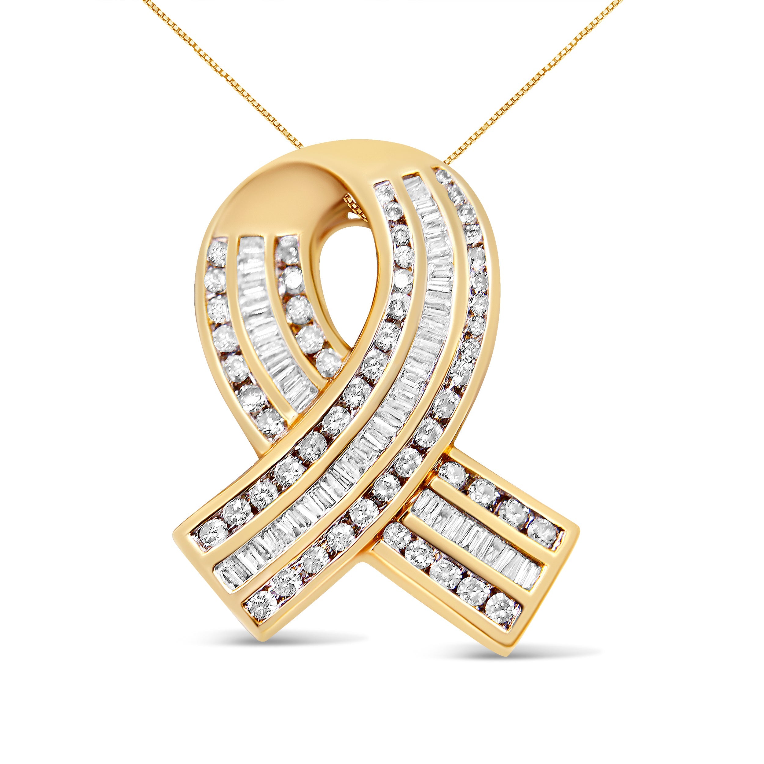 14K Yellow Gold 2 5/8 cttw Channel Set White Diamond Awareness Ribbon Pendant Necklace G-H Color, VS1-VS2 Clarity - NO CHAIN on sale at MyriadMart
