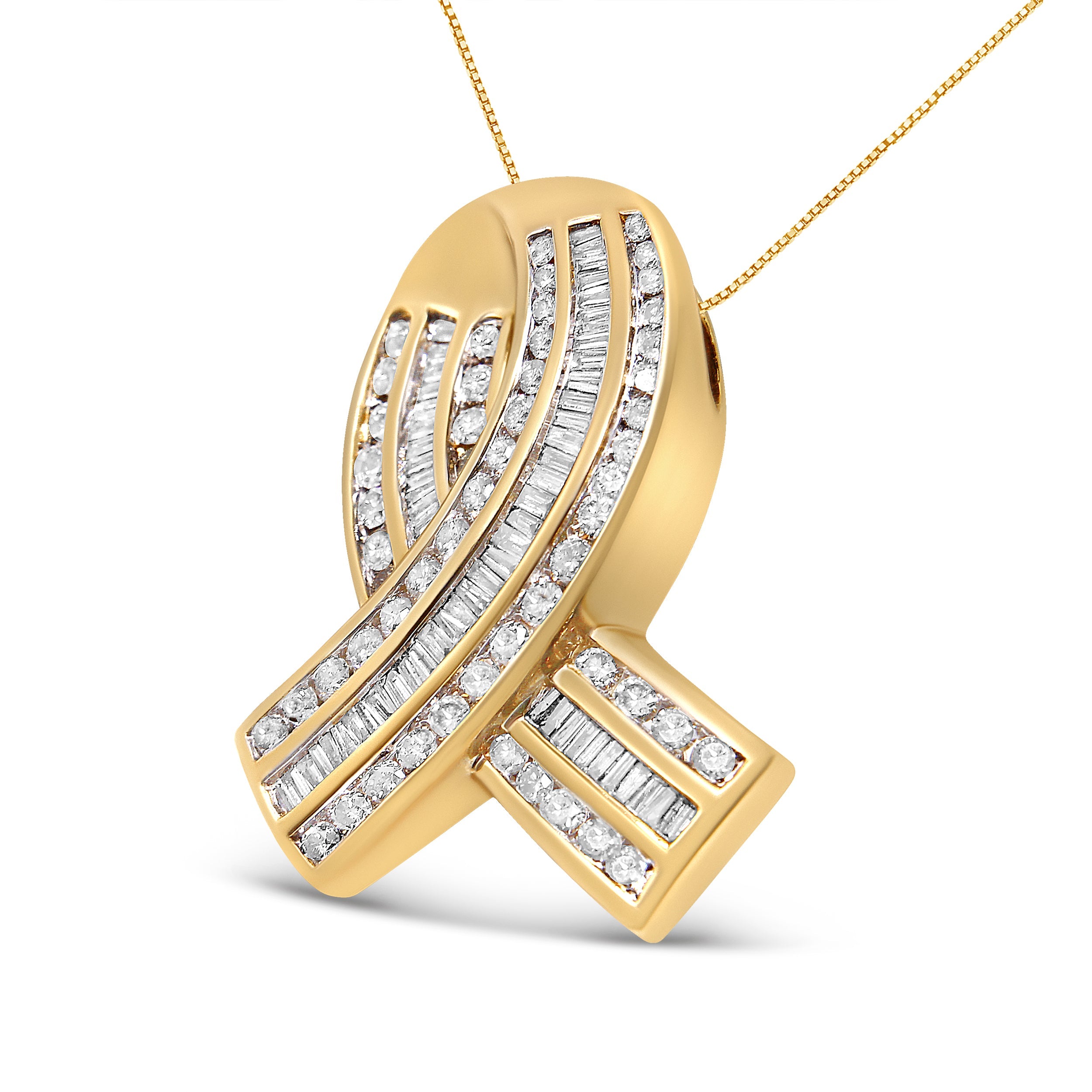 14K Yellow Gold 2 5/8 cttw Channel Set White Diamond Awareness Ribbon Pendant Necklace G-H Color, VS1-VS2 Clarity - NO CHAIN on sale at MyriadMart