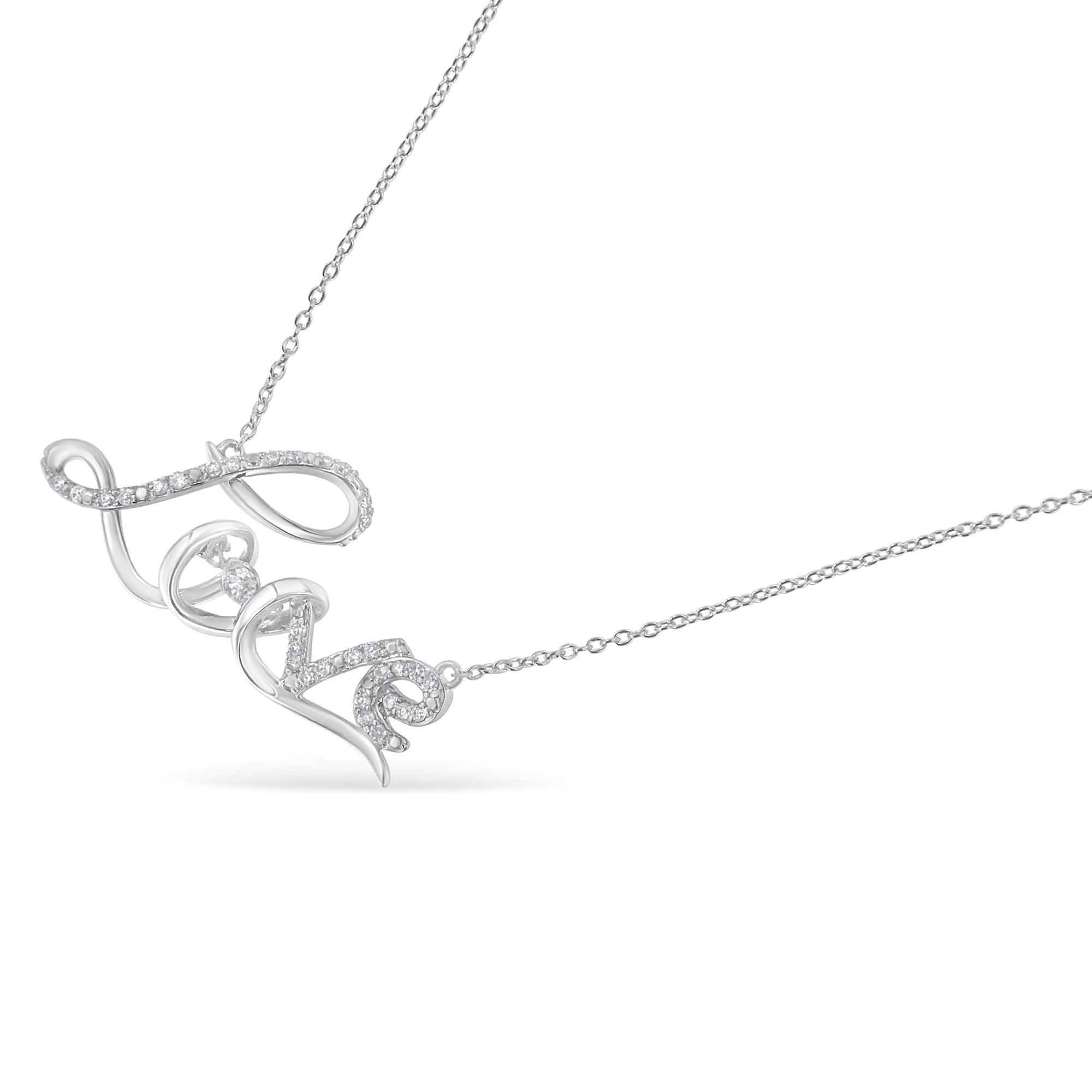 .925 Sterling Silver 1/4 Cttw Diamond Cursive "Love" 18" Pendant Necklace H-I Color, I1-I2 Clarity on sale at MyriadMart