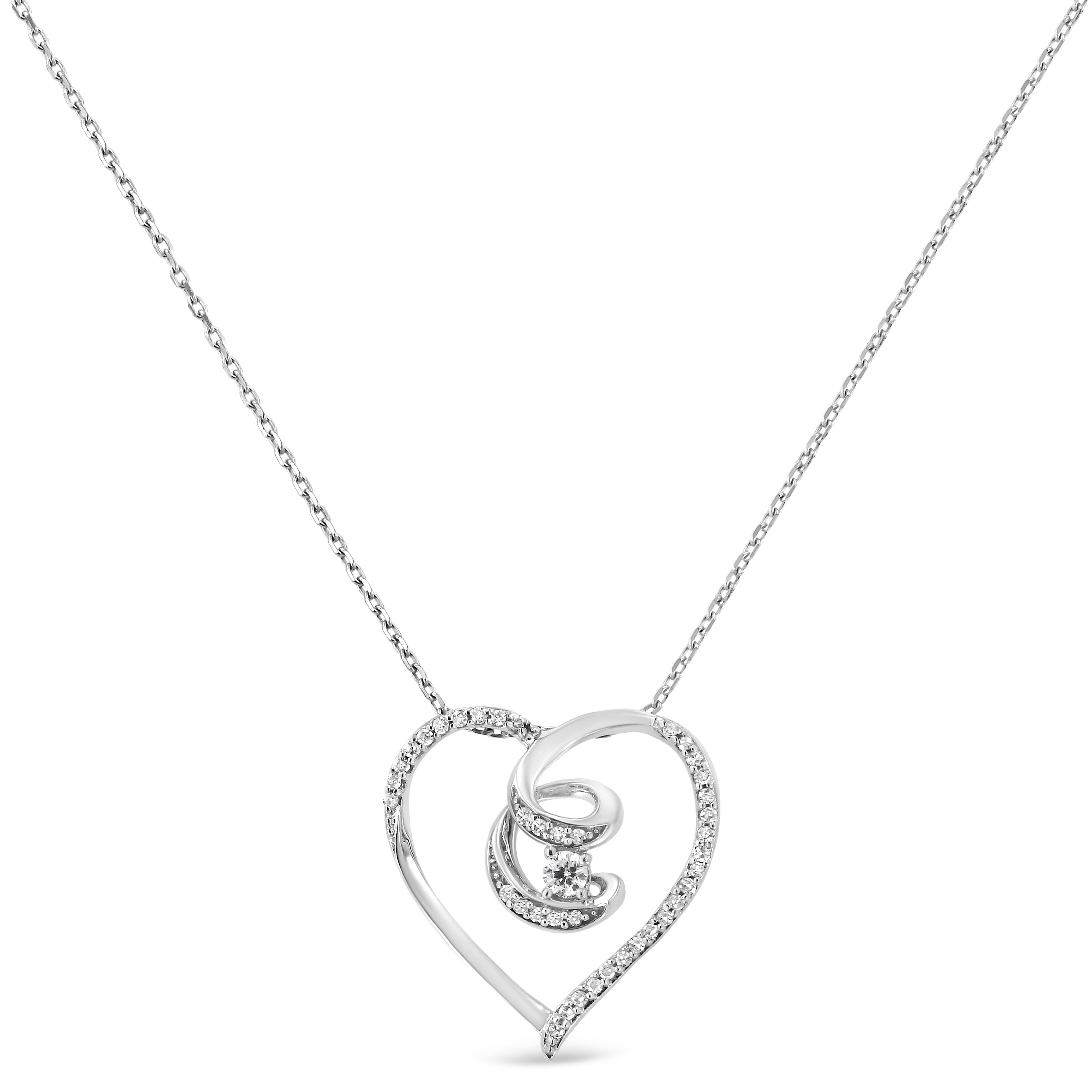 .925 Sterling Silver 1/4 Cttw Brilliant-Cut Diamond Open Heart Twisted Awareness Ribbon 18" Pendant Necklace H-I Color, I1-I2 Clarity on sale at MyriadMart