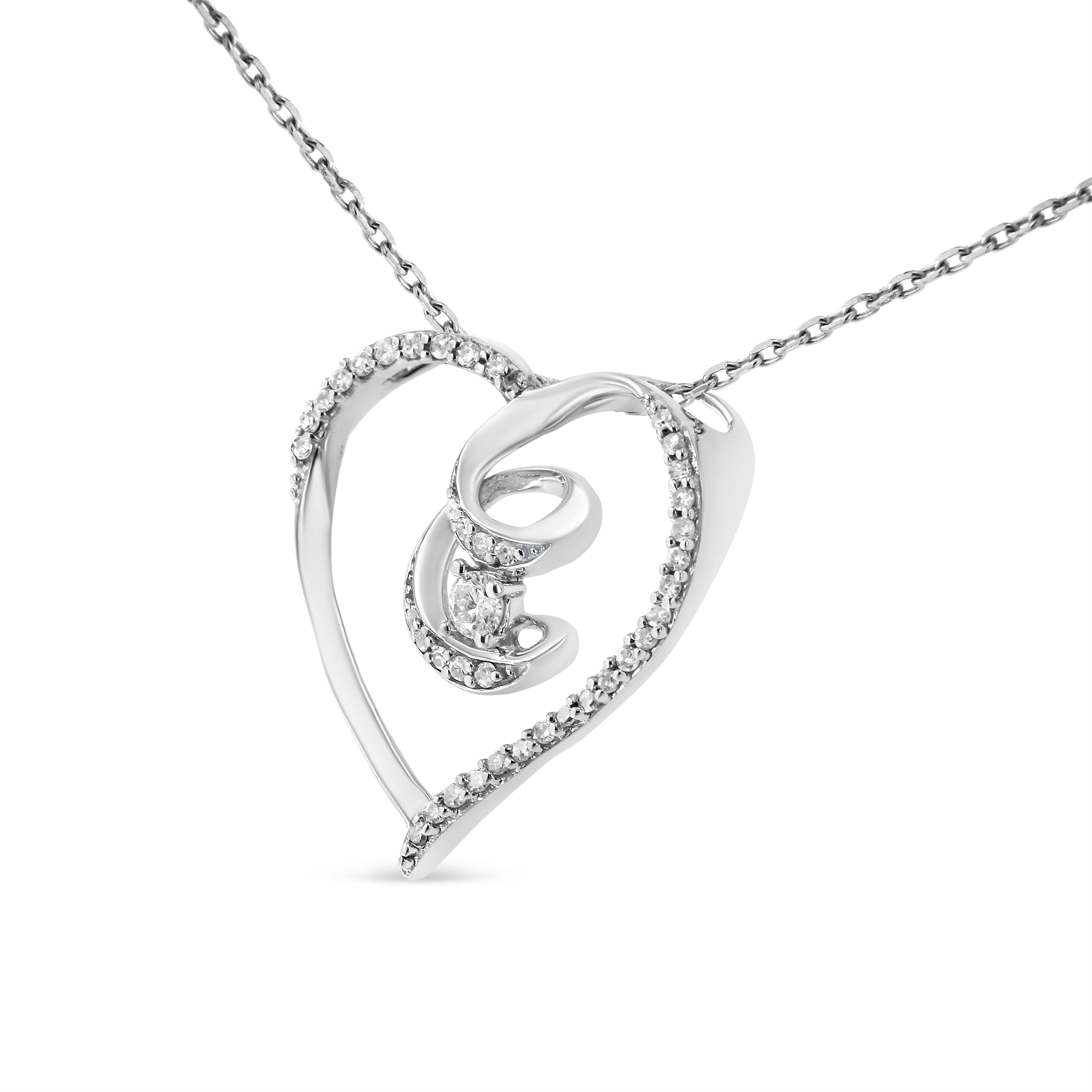 .925 Sterling Silver 1/4 Cttw Brilliant-Cut Diamond Open Heart Twisted Awareness Ribbon 18" Pendant Necklace H-I Color, I1-I2 Clarity on sale at MyriadMart