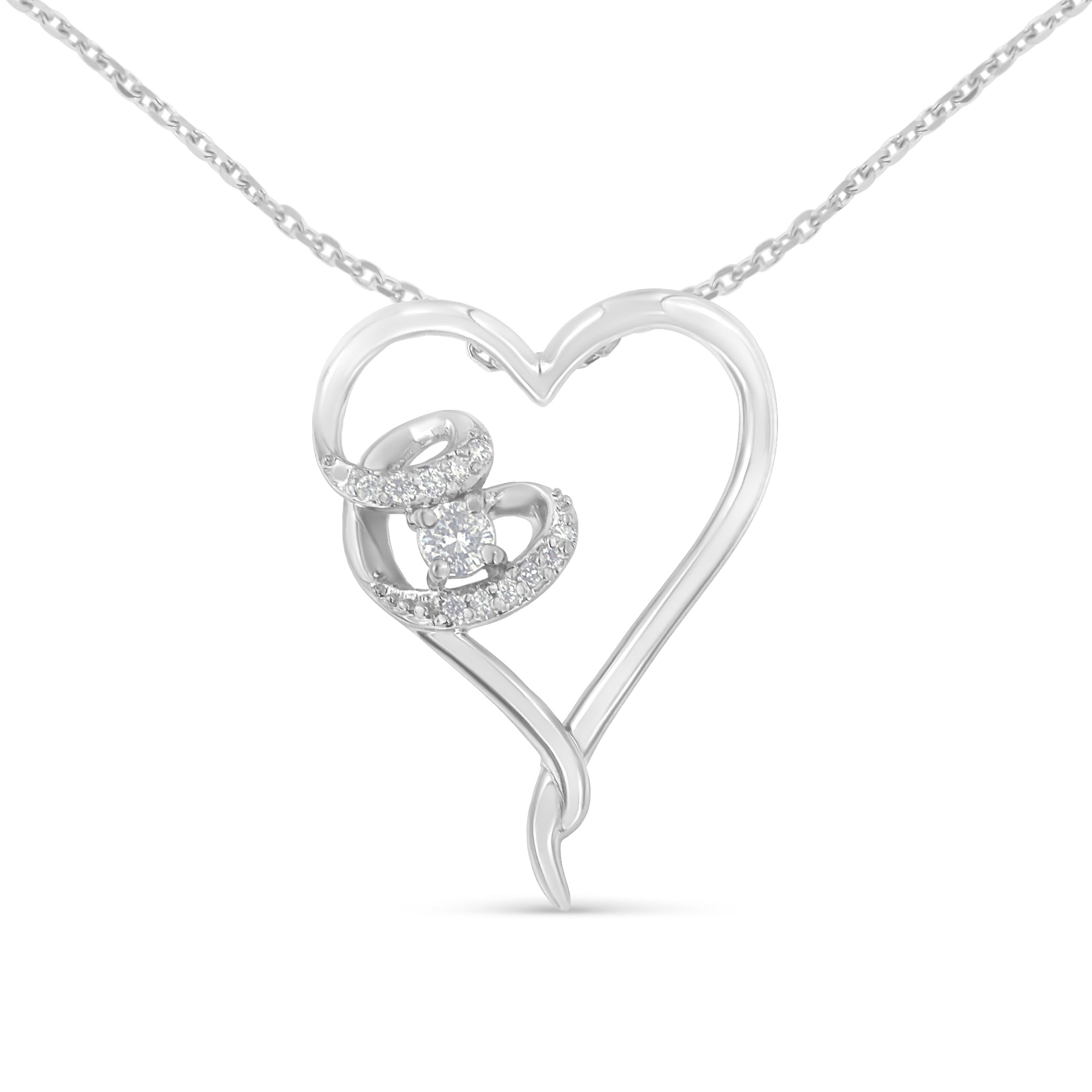 .925 Sterling Silver 1/10 cttw Diamond Heart Pendant Necklace H-I, I1-I2 on sale at MyriadMart