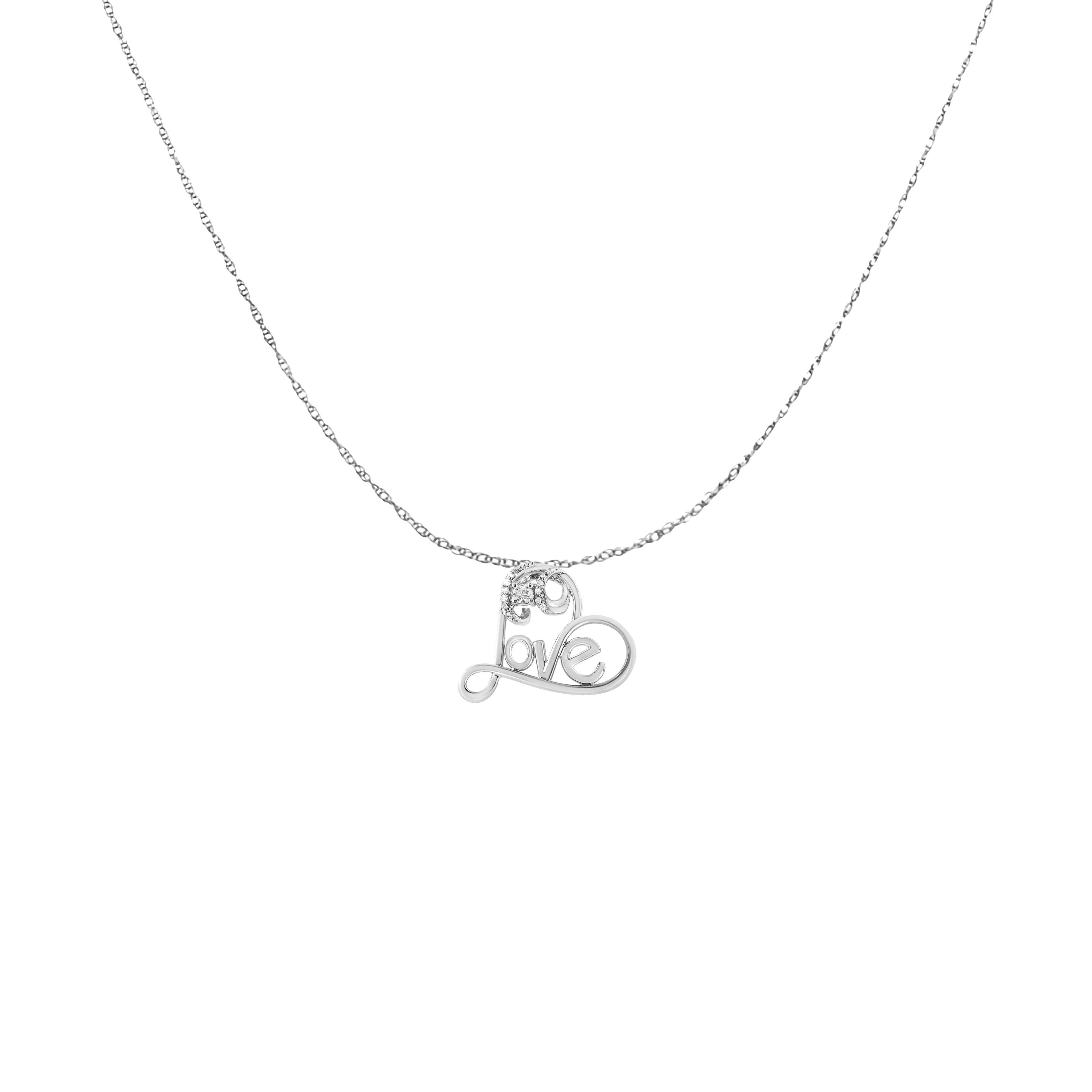 .925 Sterling Silver 1/10 Cttw Round Brilliant-Cut Diamond Accented Open Heart with Love 18" Pendant Necklace H-I Color, I1-I2 Clarity on sale at MyriadMart