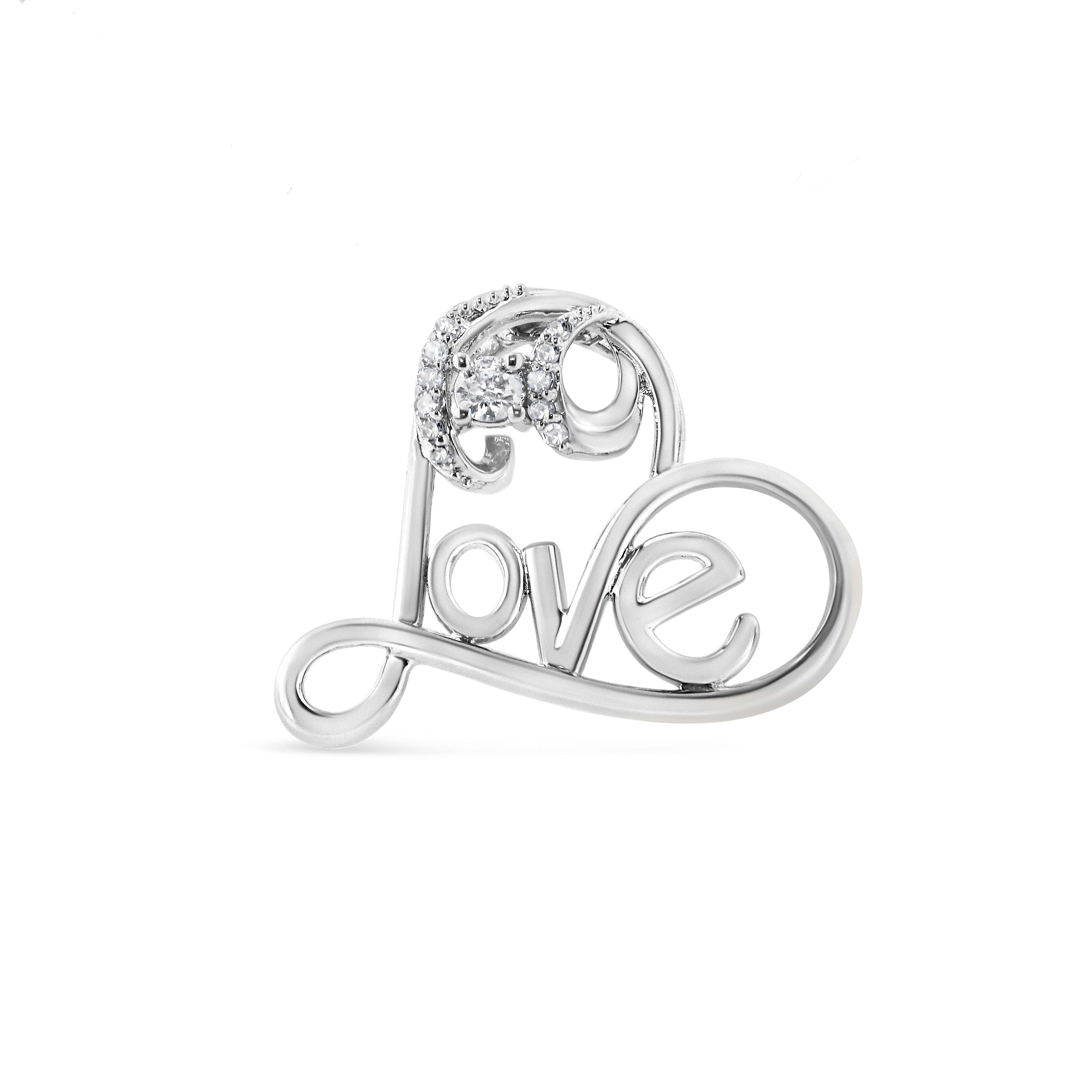 .925 Sterling Silver 1/10 Cttw Round Brilliant-Cut Diamond Accented Open Heart with Love 18" Pendant Necklace H-I Color, I1-I2 Clarity on sale at MyriadMart