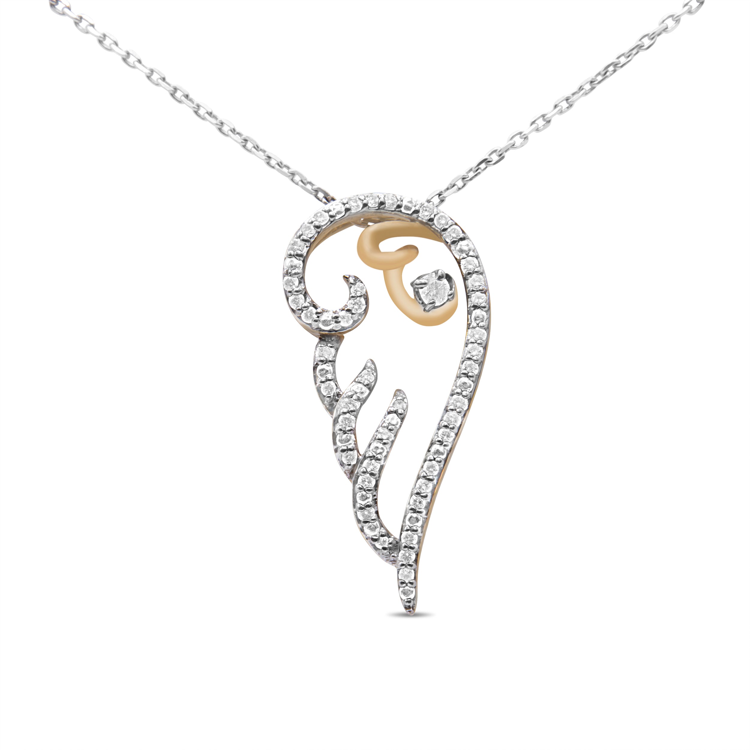 10K Yellow Gold over .925 Sterling Silver 1/4 Cttw Diamond Angel Wing 18" Pendant Necklace H-I Color, I1-I2 Clarity on sale at MyriadMart