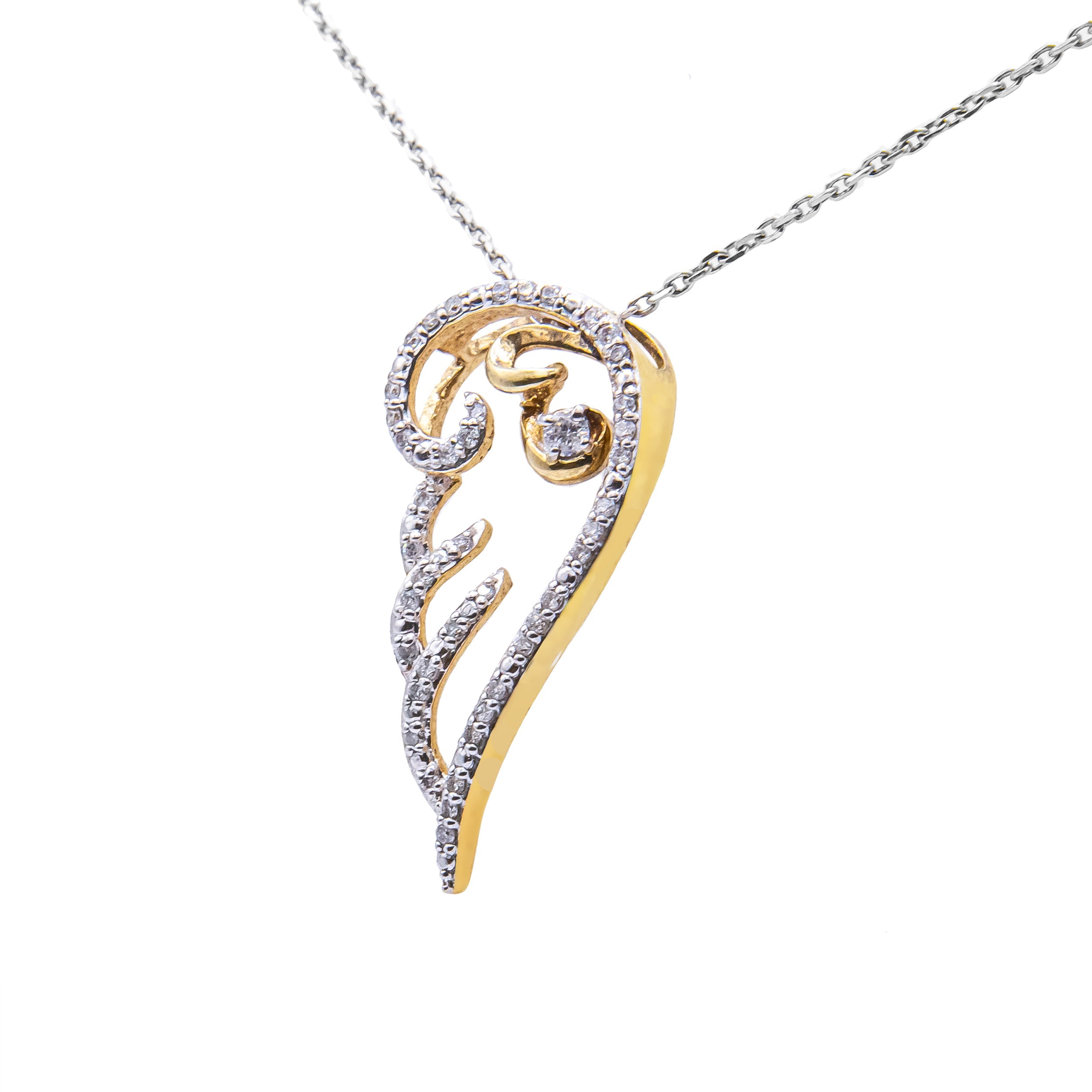 10K Yellow Gold over .925 Sterling Silver 1/4 Cttw Diamond Angel Wing 18" Pendant Necklace H-I Color, I1-I2 Clarity on sale at MyriadMart