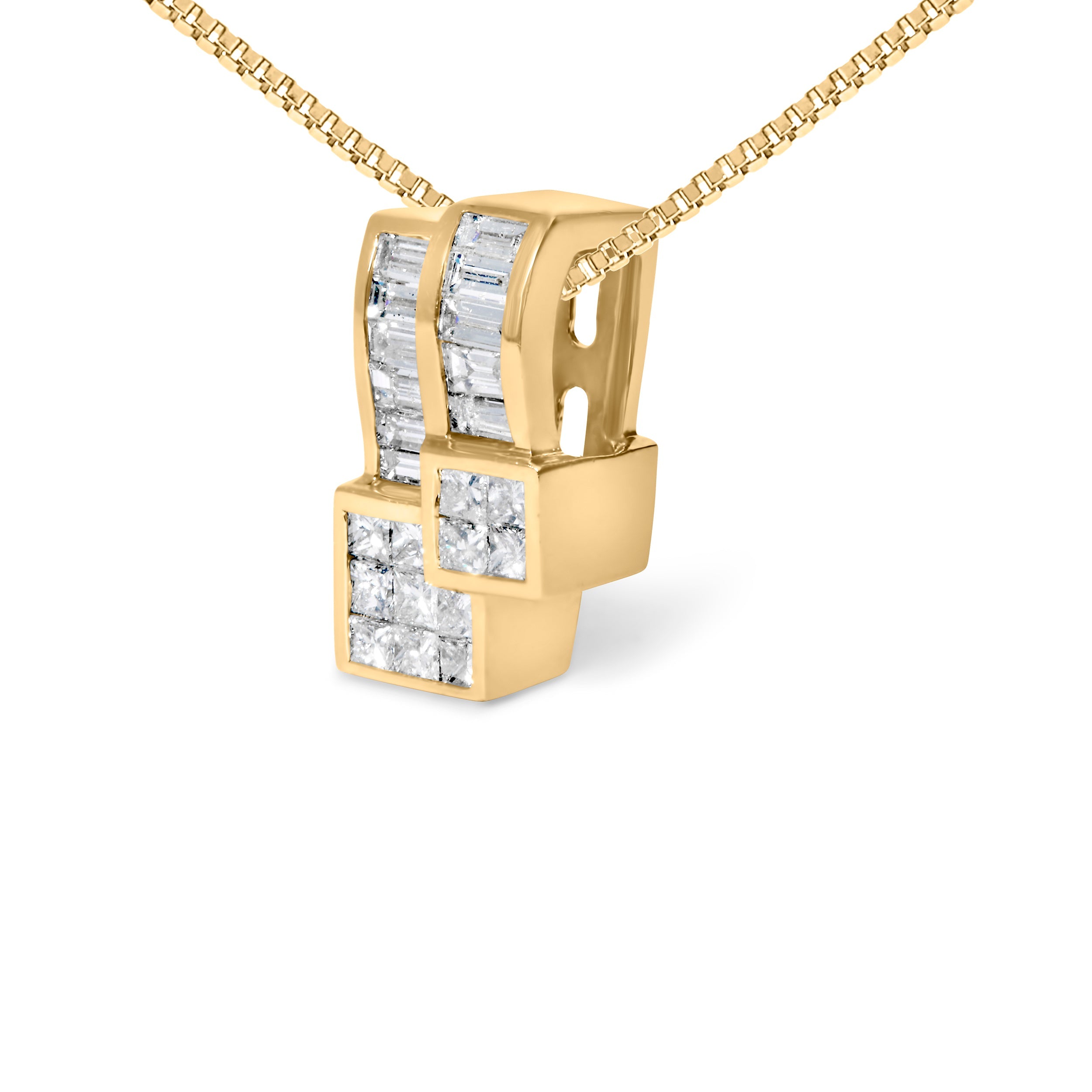 14K Yellow Gold 1 1/2 cttw Princess and Baguette Cut Diamond Geometric Pendant Necklace H-I Color, VS1-VS2 Clarity on sale at MyriadMart