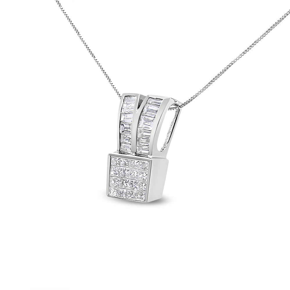 14K White Gold 1 5/8 cttw Princess and Baguette Cut Diamond Heart Ribbon Pendant Necklace G-H, VS1-VS2 on sale at MyriadMart